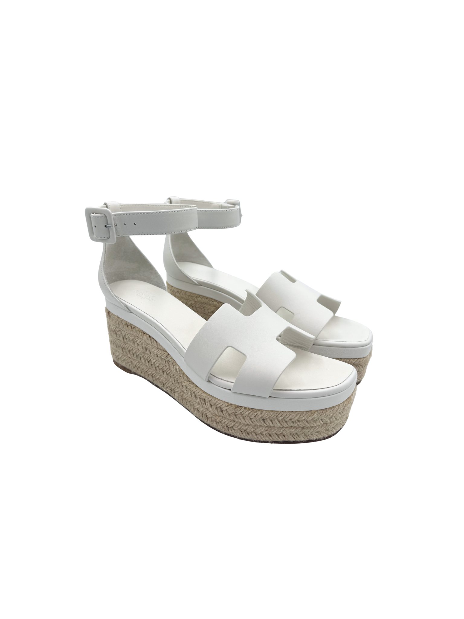 Size 40 Elda Espadrille Platform Wedge Sandals in Blanc / White Calfskin Leather