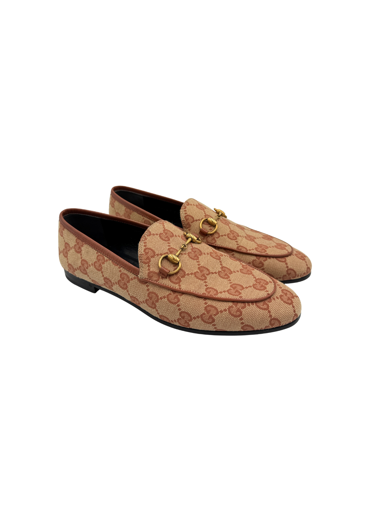 Size 37.5 Jordaan GG Supreme Horsebit Loafers in Beige & Brick Red Ruggine Rust Monogram Canvas