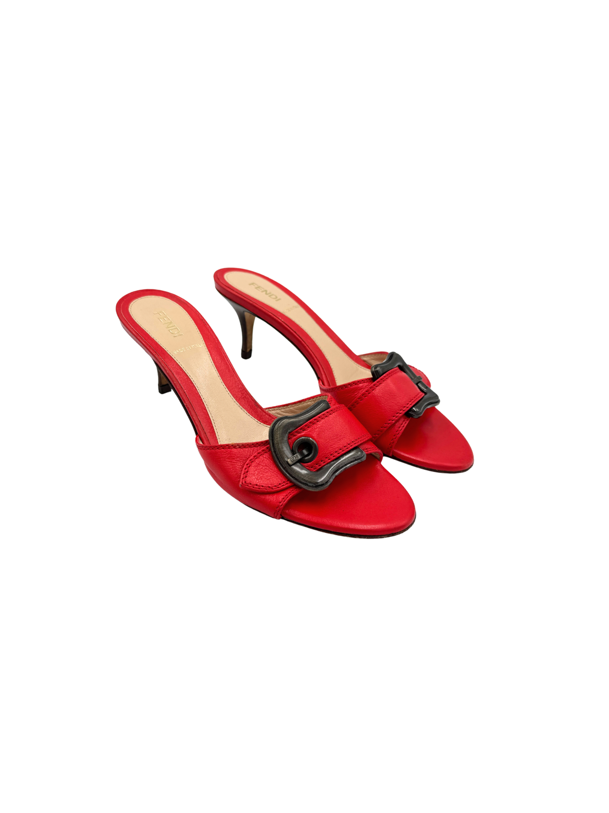 Size 37 Mule Sandals with Buckle in Red Leather