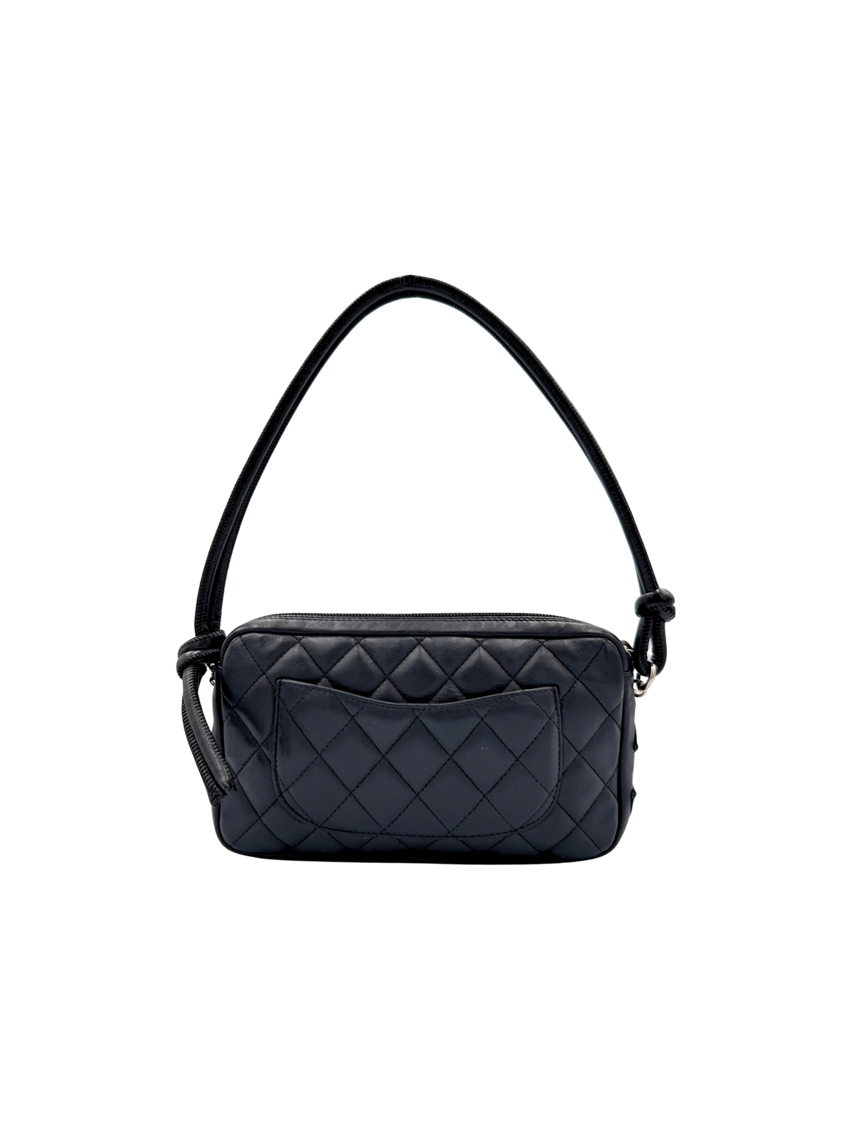Vintage Karl Lagerfeld Era CC Cambon Ligne Quilted Shoulder Bag in Black Leather