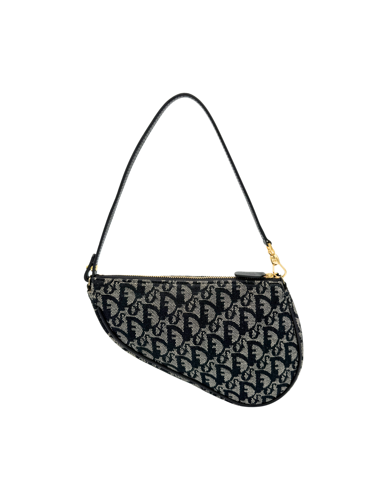 Vintage Mini Saddle Shoulder Bag Pochette in Black Monogram Oblique Diorissimo Canvas