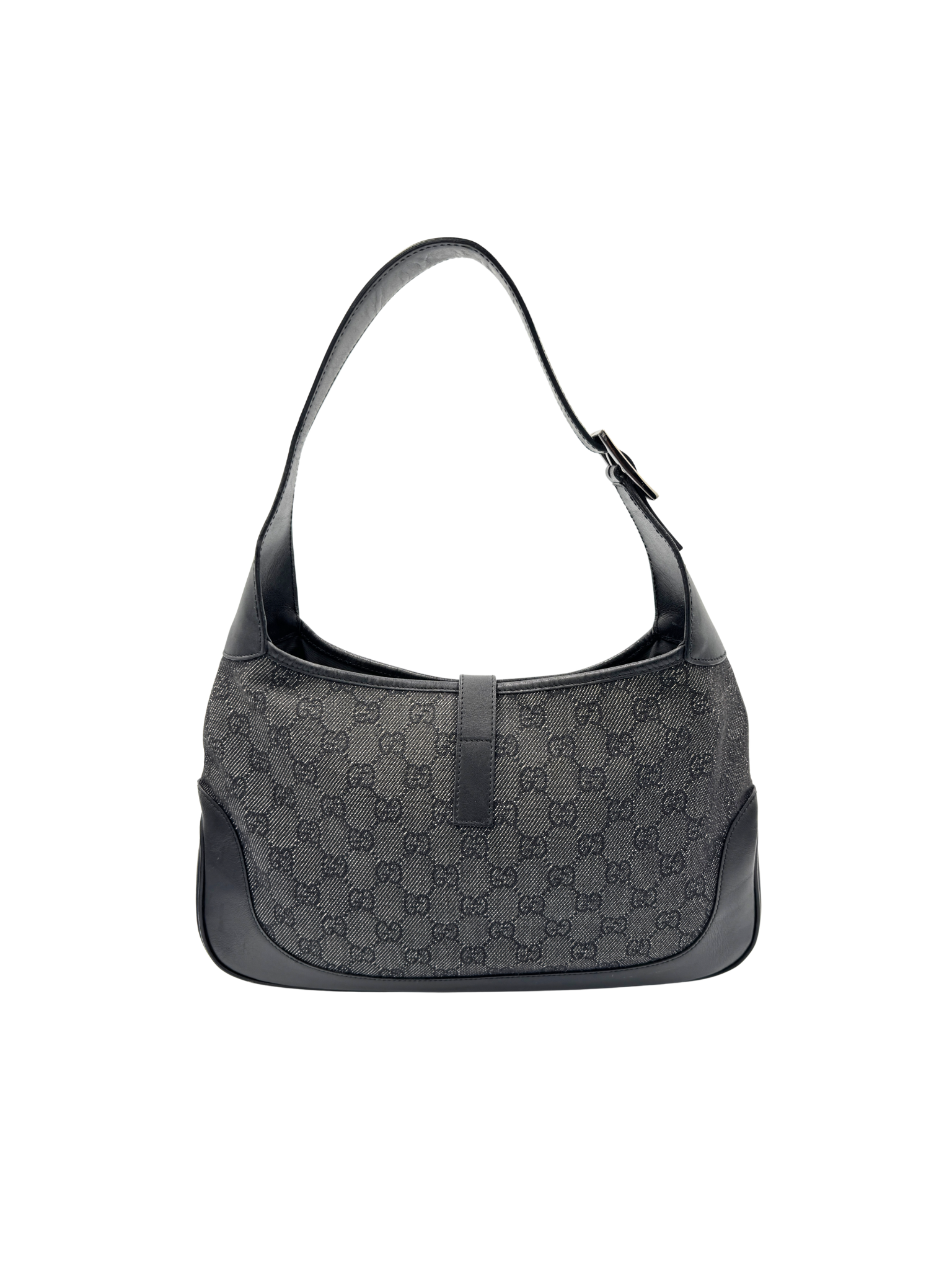 Vintage Tom Ford Era Jackie Logo Shoulder Bag in Black Monogram GG Supreme Canvas