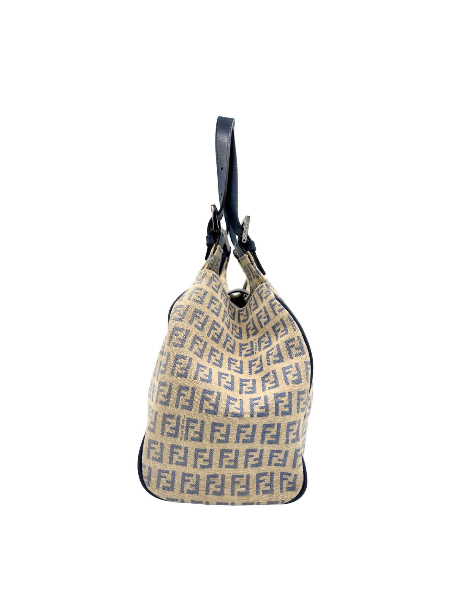 Vintage FF Zucchino Monogram Trapezoid Shoulder Bag in Ivory and Navy Canvas