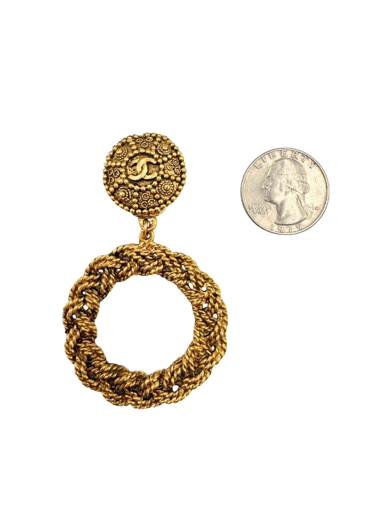 Vintage Braided Drop Hoop CC Earrings in 24k Plated Gold