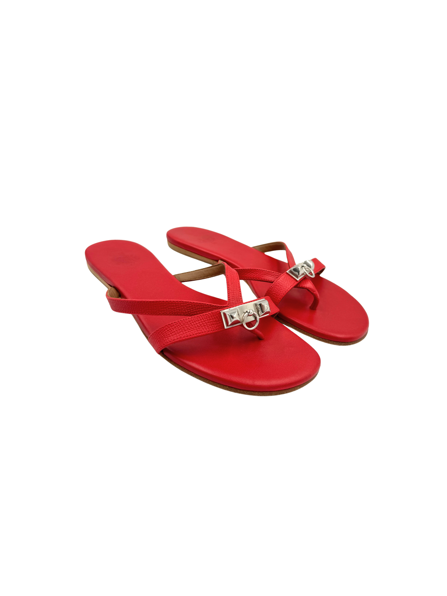 Size 37 Corfou Rivale Flat Thong Sandals in Red Leather