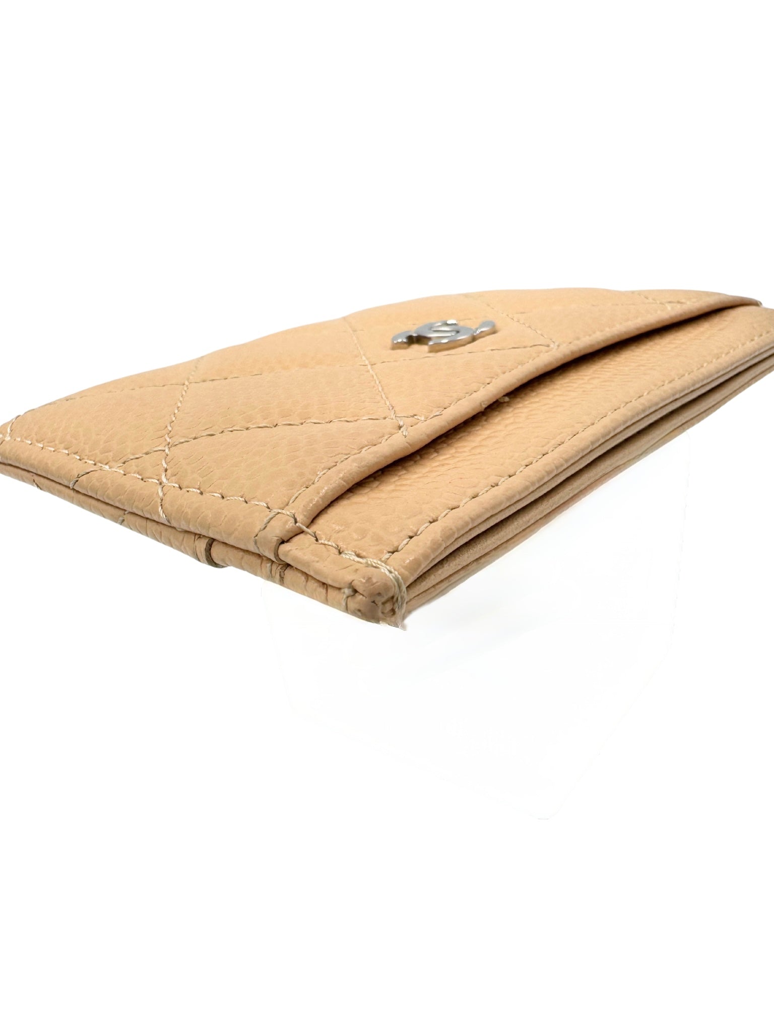 Classic Quilted CC Card Holder Wallet in Beige Claire Caviar Leather