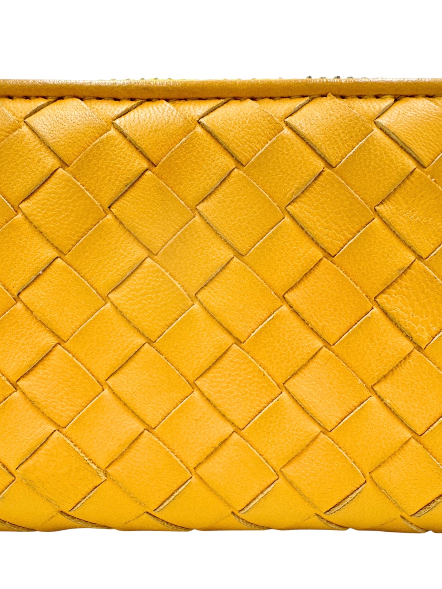 Compact Ziparound Wallet in Yellow Intrecciato Leather