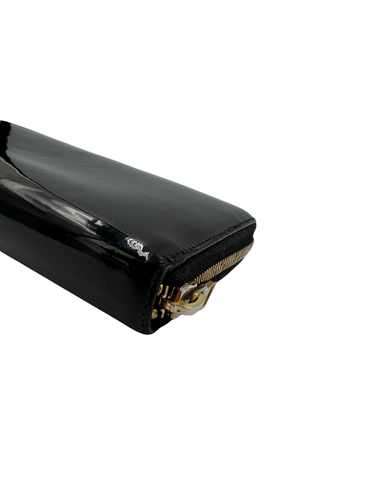 YSL Logo Continental Ziparound Wallet in Black Patent Leather