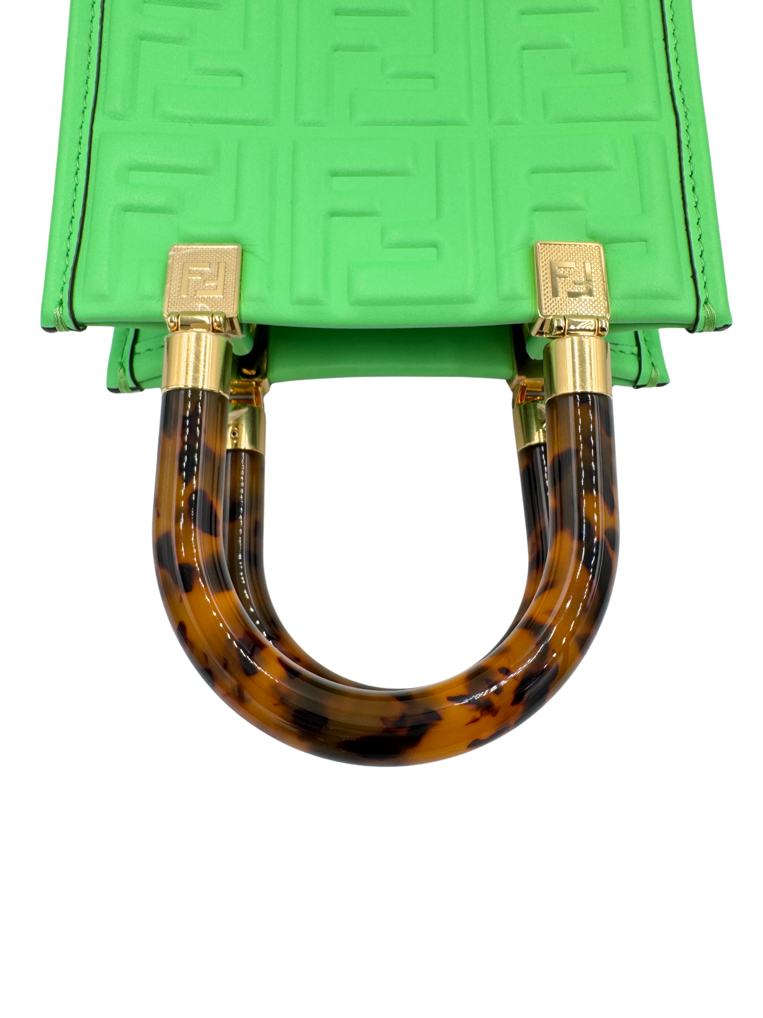 FF Mini Sunshine Shopping Tote Bag with Top Handle in Green Leather