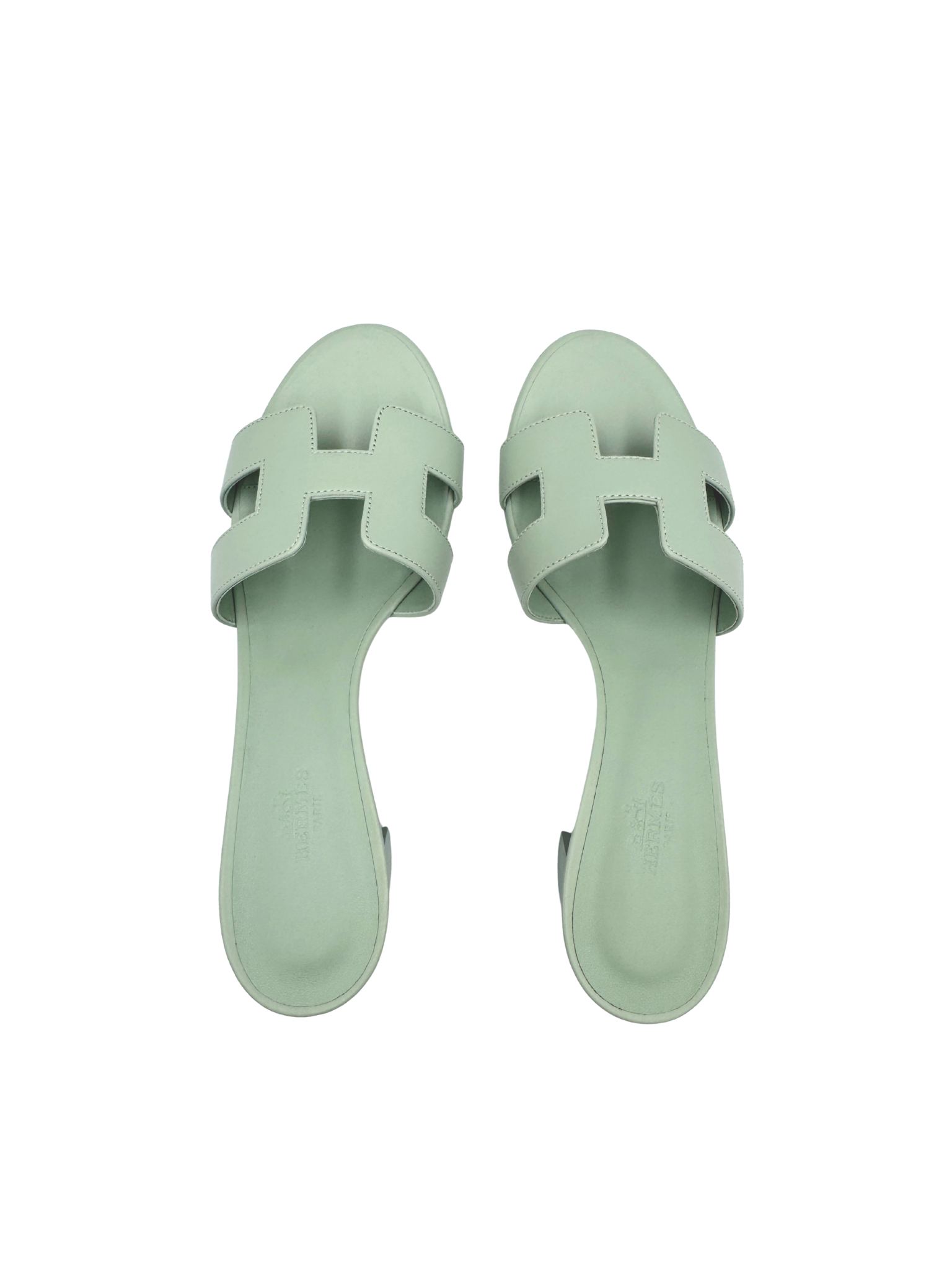 Size 37.5 Hermes Oasis Sandals in Vert D'Eau Smooth Calfskin Leather