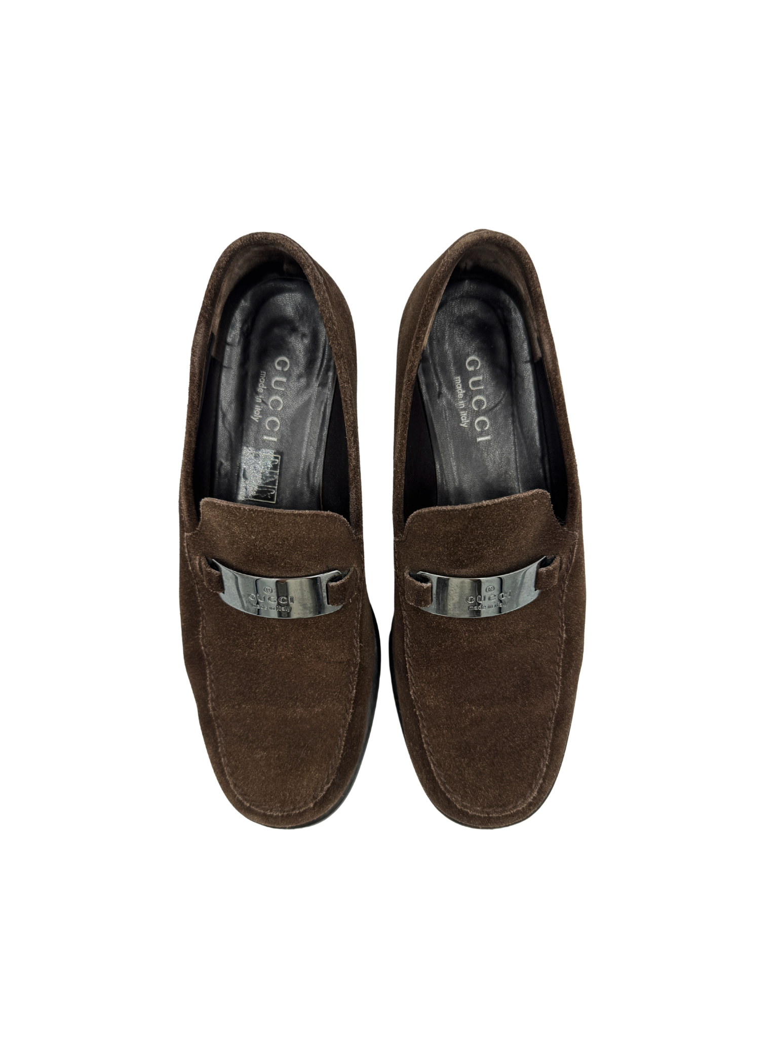 Size 38 Gucci Plate Flat Loafers in Chocolate Brown Suede