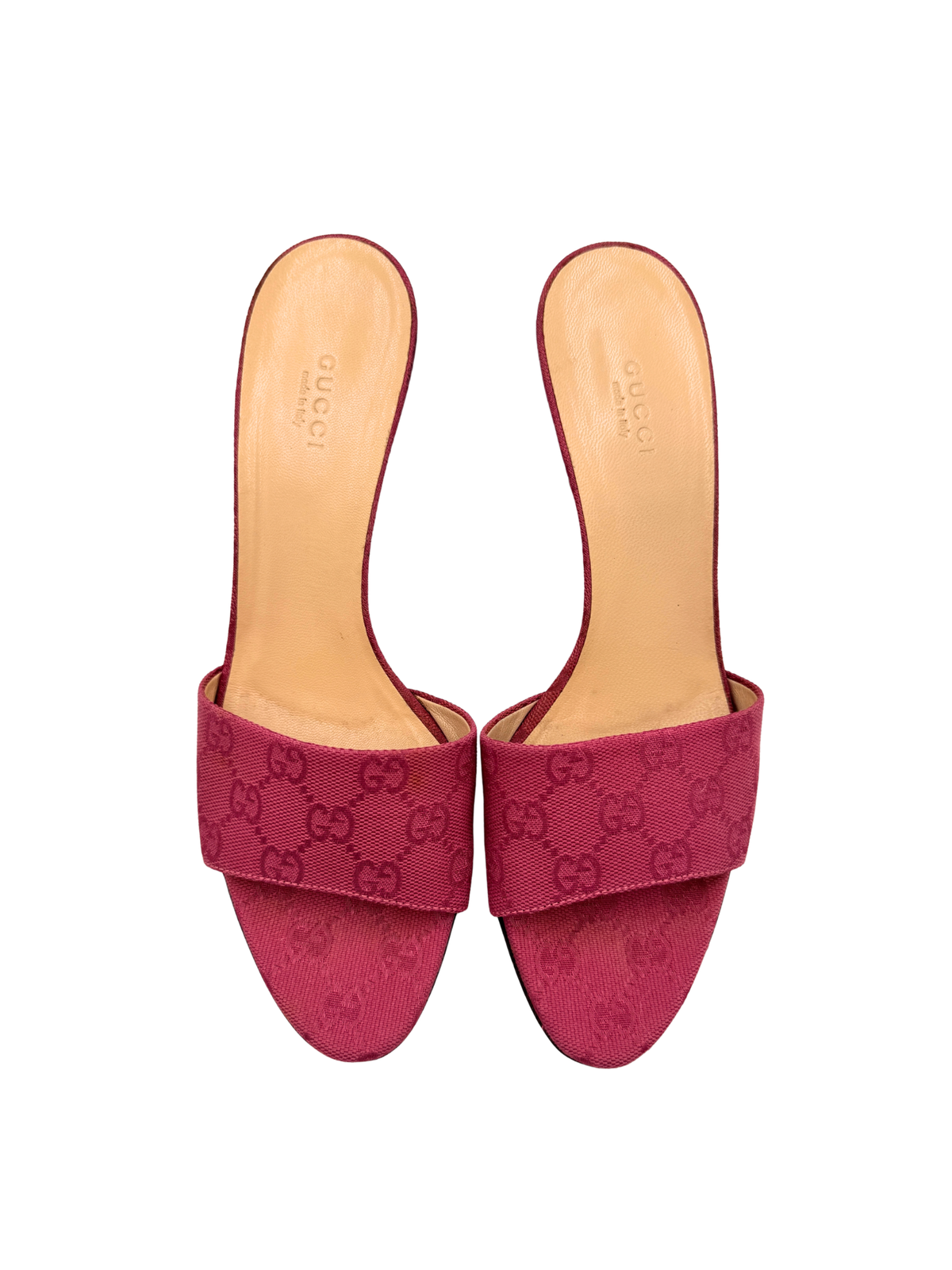 Size 39 GG Logo Slip-On Mule Sandals in Burgundy Monogram GG Supreme Canvas