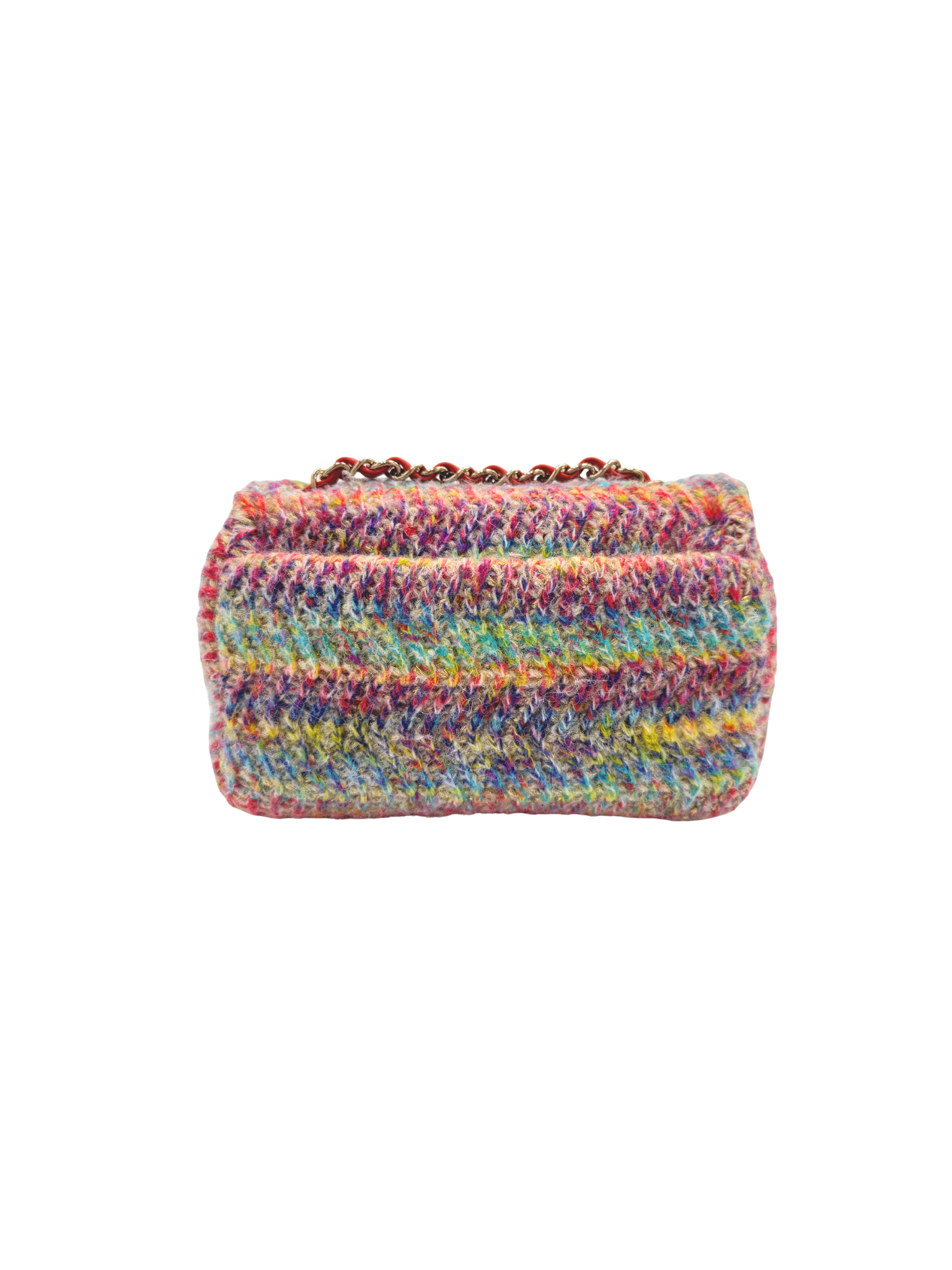 2020 Fantasy Classic Rectangular Mini Single Flap Bag in Rainbow Knit
