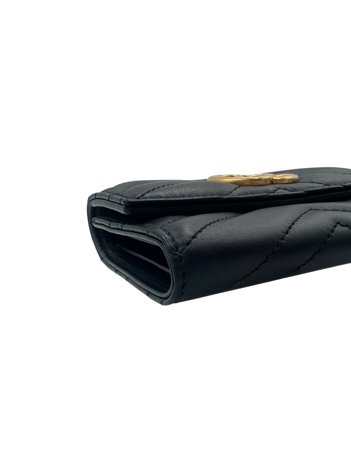 GG Marmont Tri-Fold Compact Wallet in Black Leather