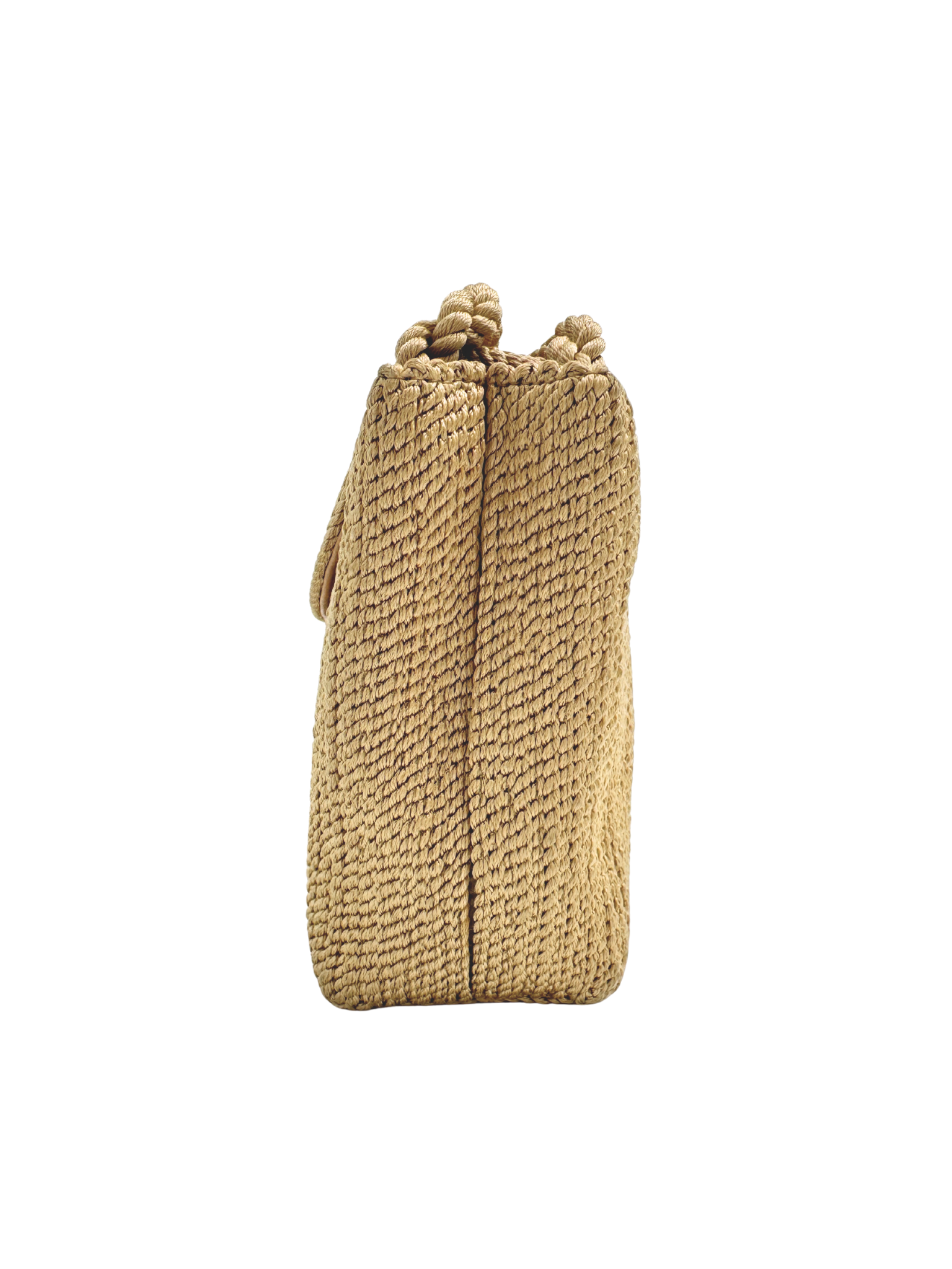 Vintage Woven Single Flap Shoulder Bag with Rope Detail in Gold Satin