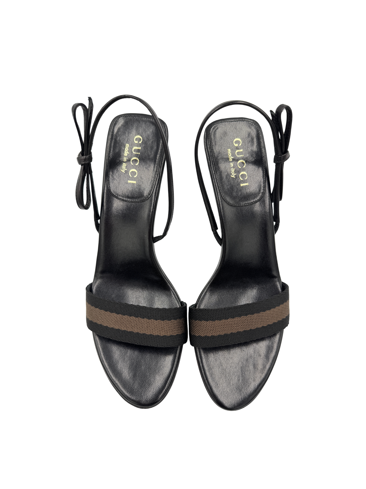 Size 7 Vintage Strappy Slingback Sandals with Bow in Black Leather with Canvas Strap