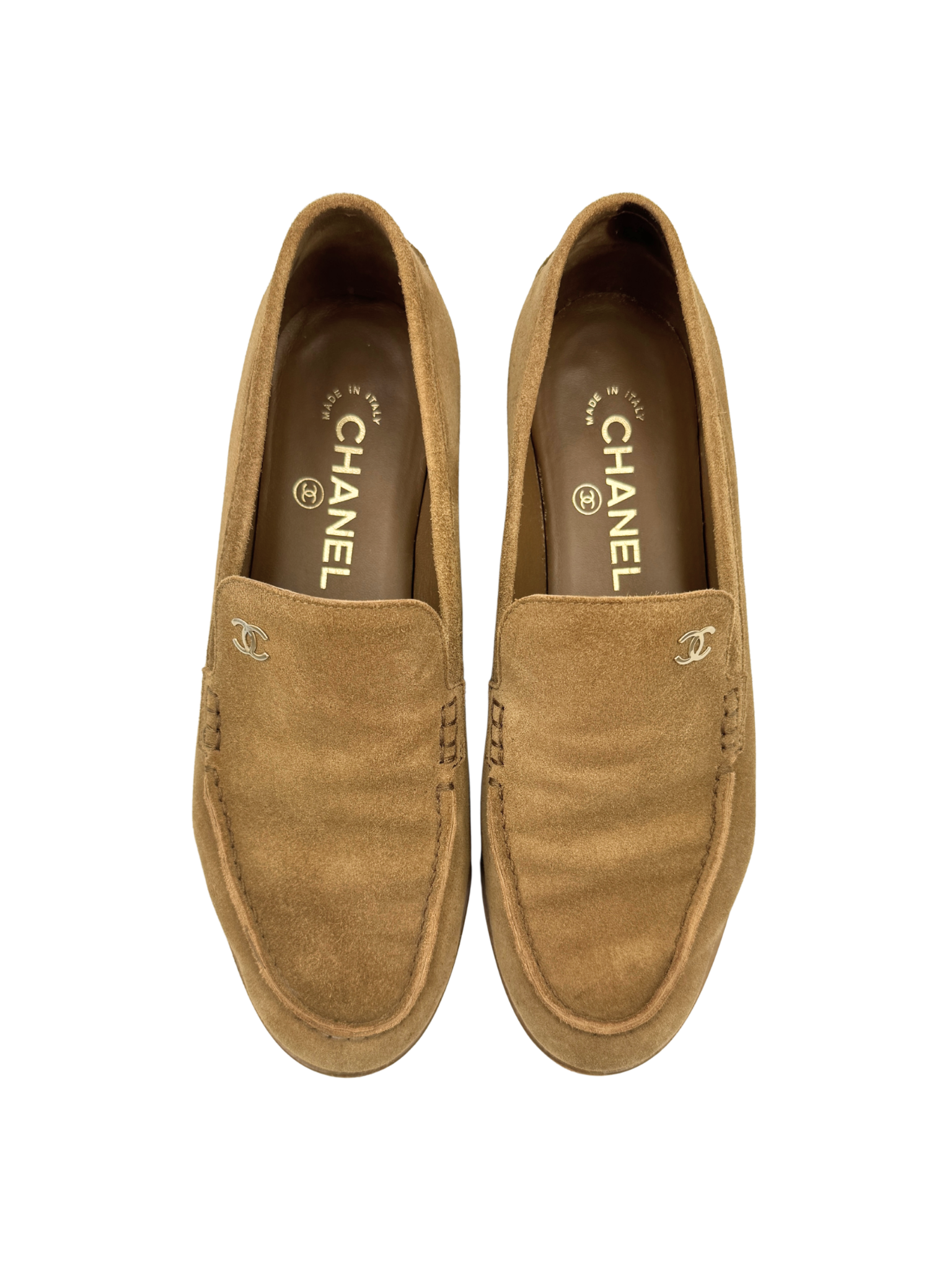 Size 38 2025 CC Logo Flat Loafers in Light Brown Suede