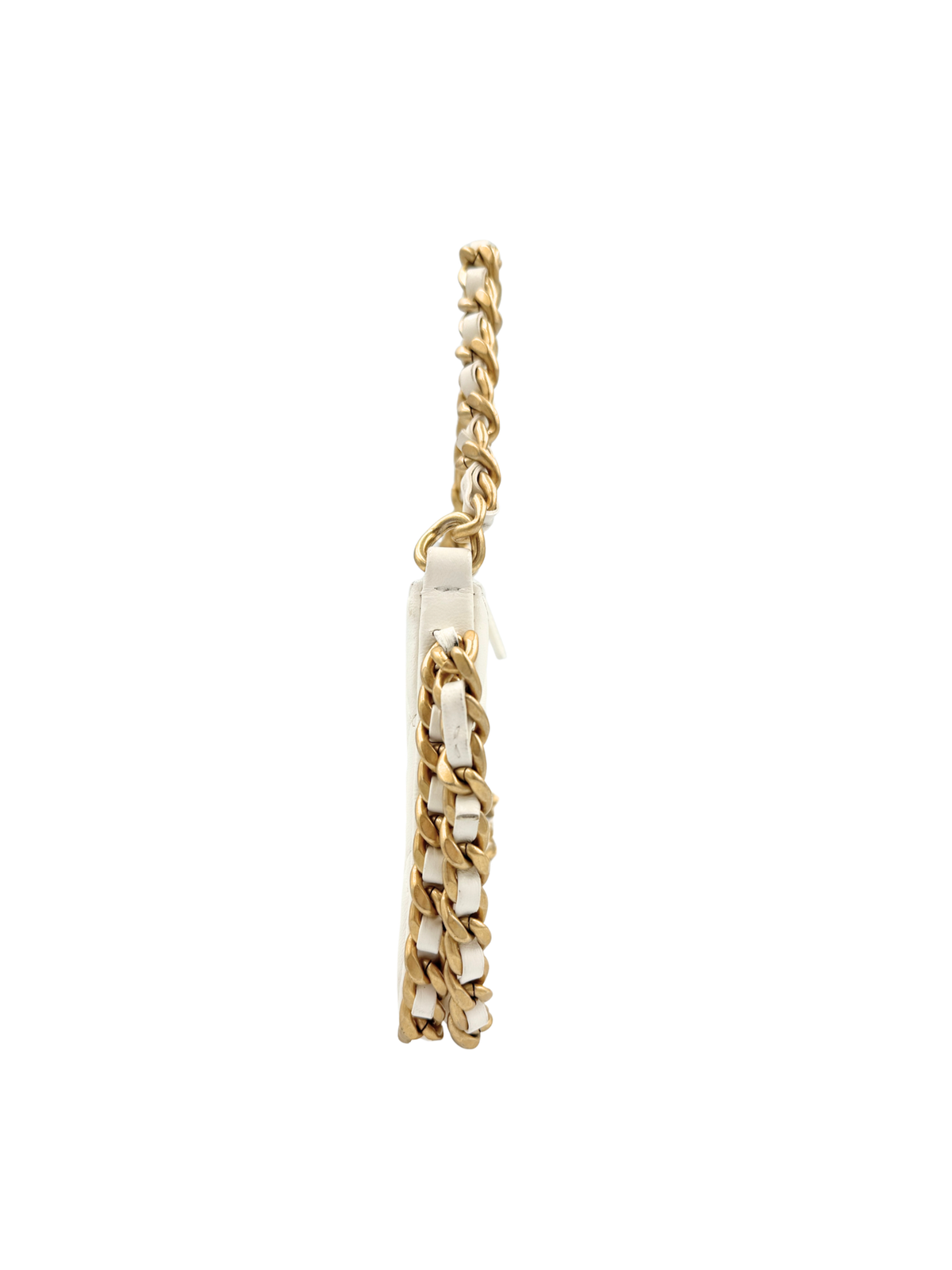 Classic Quilted Chain Around Trendy Hobo Shoulder Bag with Top Handle in White Lambskin Leather