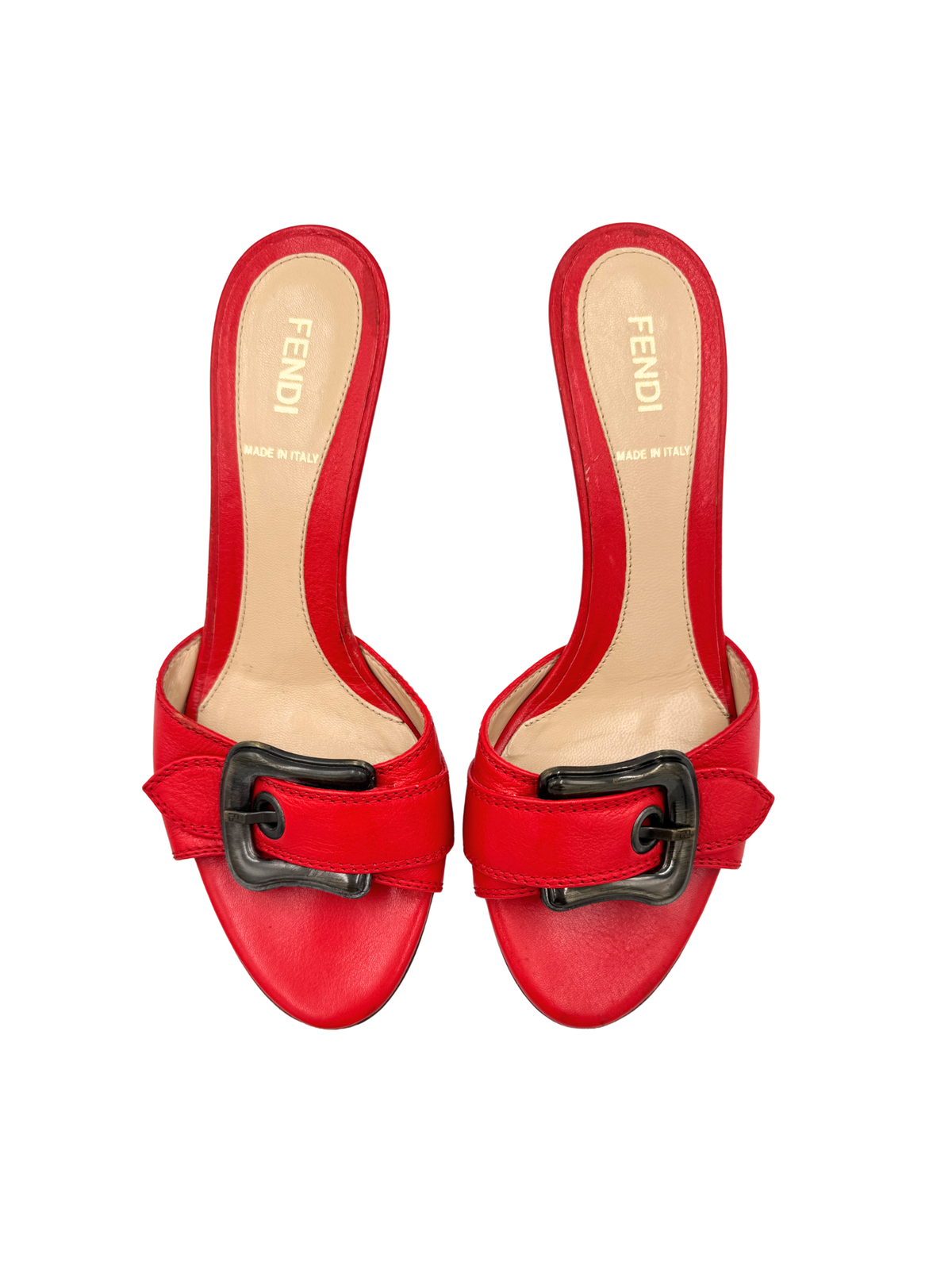 Size 37 Mule Sandals with Buckle in Red Leather
