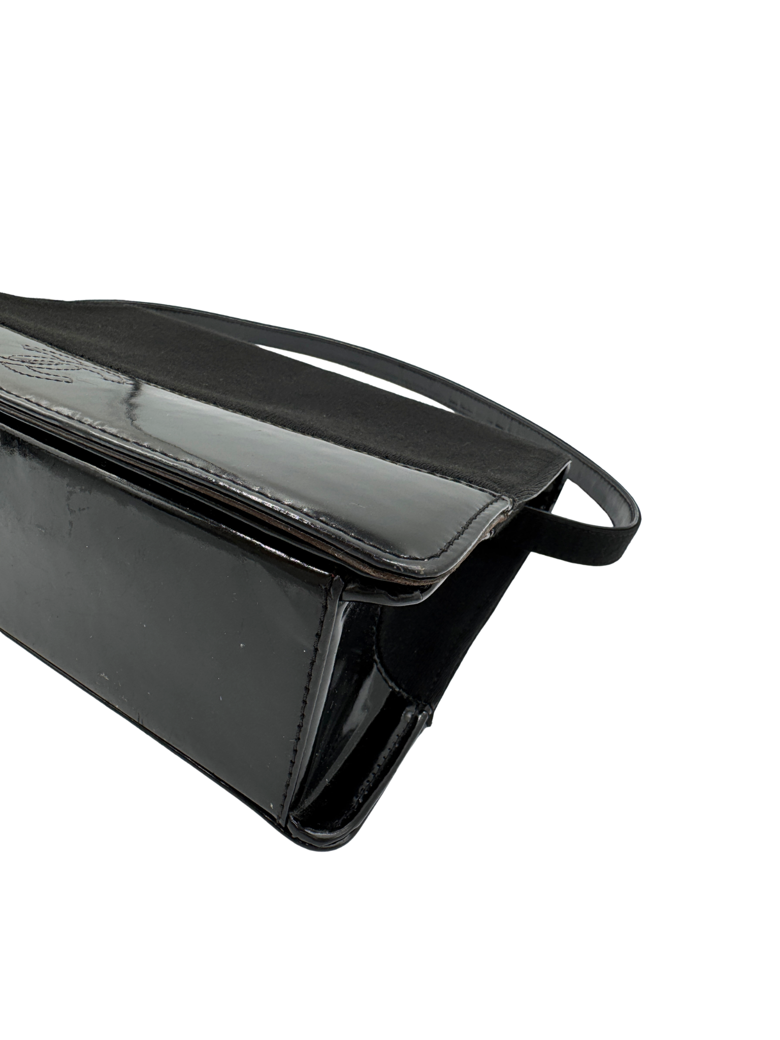 Vintage Shoulder Flap Bag with CC Accent in Black Jersey with Patent Leather Accents