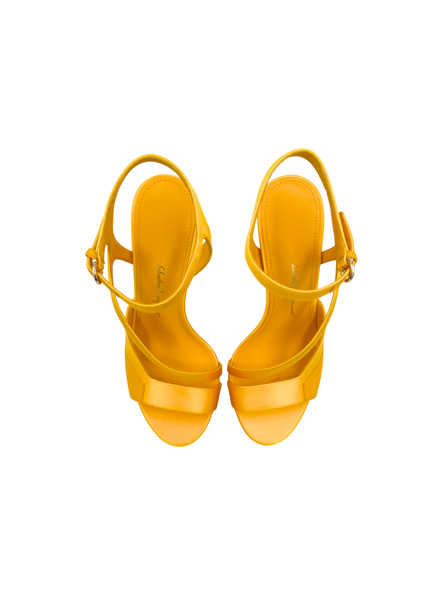 Size 5.5 Olga Sandals with Ankle Strap in Yellow Satin