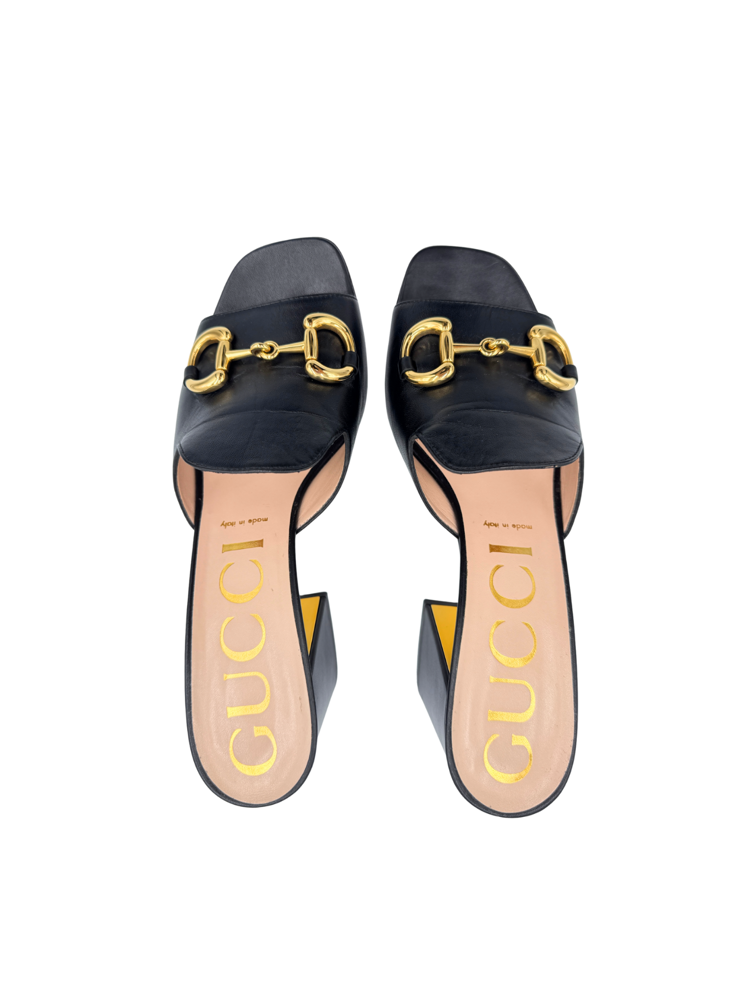 Size 40.5 Horsebit Slide Sandals in Black Smooth Leather