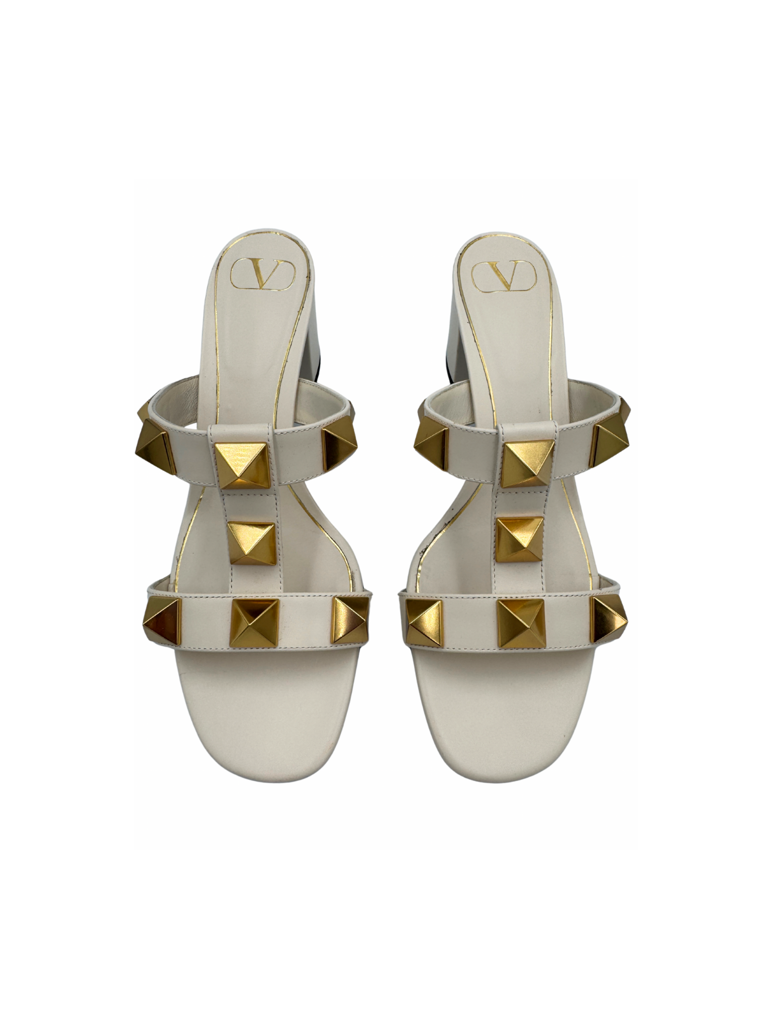 Size 40 Roman Stud Slide Heel Sandals 60mm in Ivory Smooth Calfskin Leather