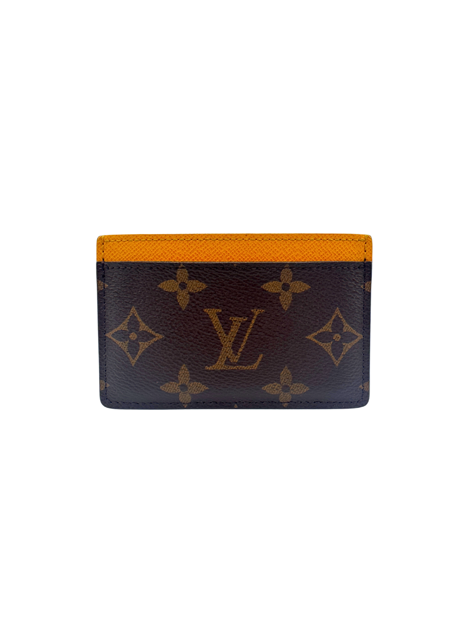 Classic LV Monogram Card Holder Wallet in Coated Canvas with Yellow Accent Leather