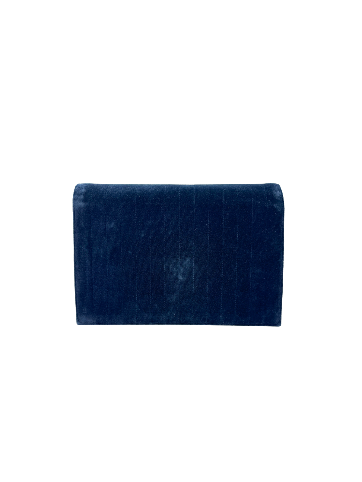 Vintage Karl Lagerfeld Era CC Matelasse Quilted Single Flap Shoulder Bag in Navy Velvet
