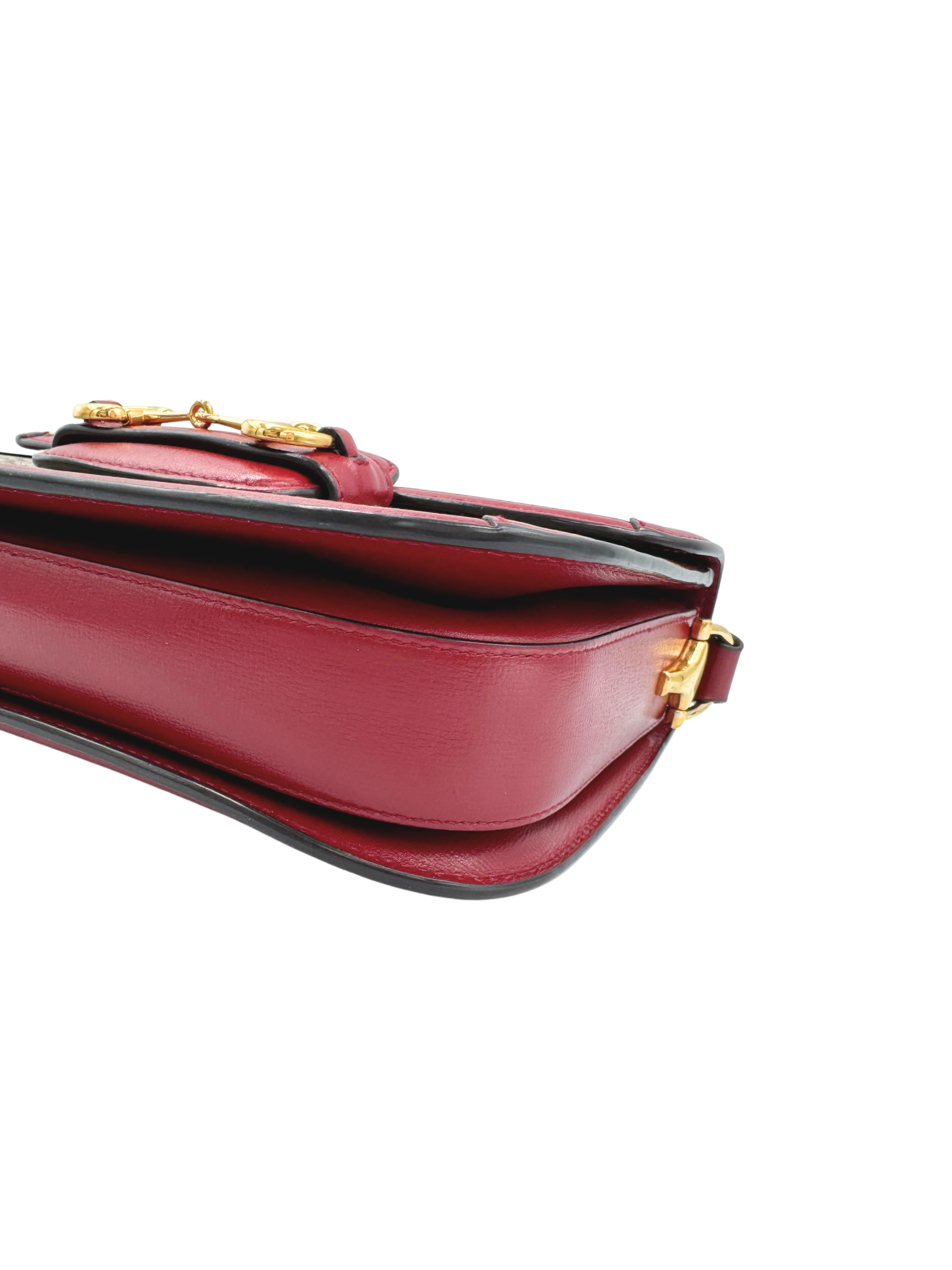 1955 Horsebit Shoulder Bag in Brown and Tan Monogram GG Supreme Coated Canvas with Burgundy Leather Trim (Copy)