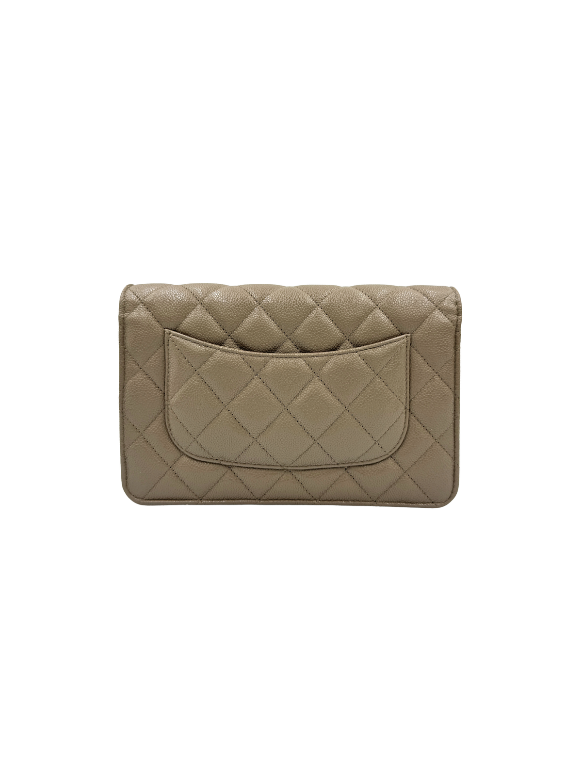 Classic Quilted Wallet on Chain Crossbody Shoulder Bag with CC Turnlock in Taupe Caviar Leather