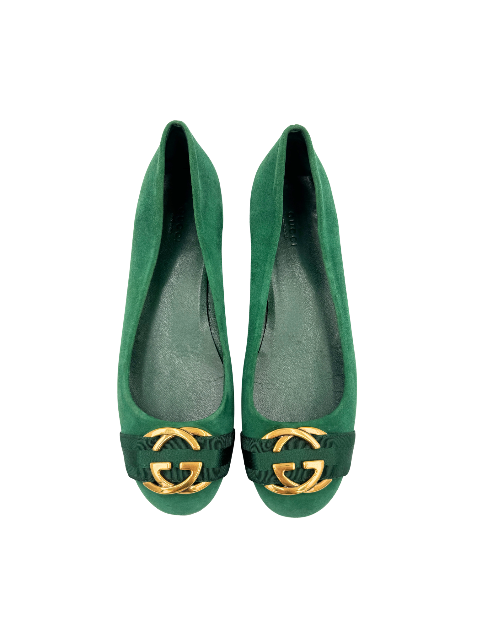Size 41 GG Logo Ballet Flats in Green Suede