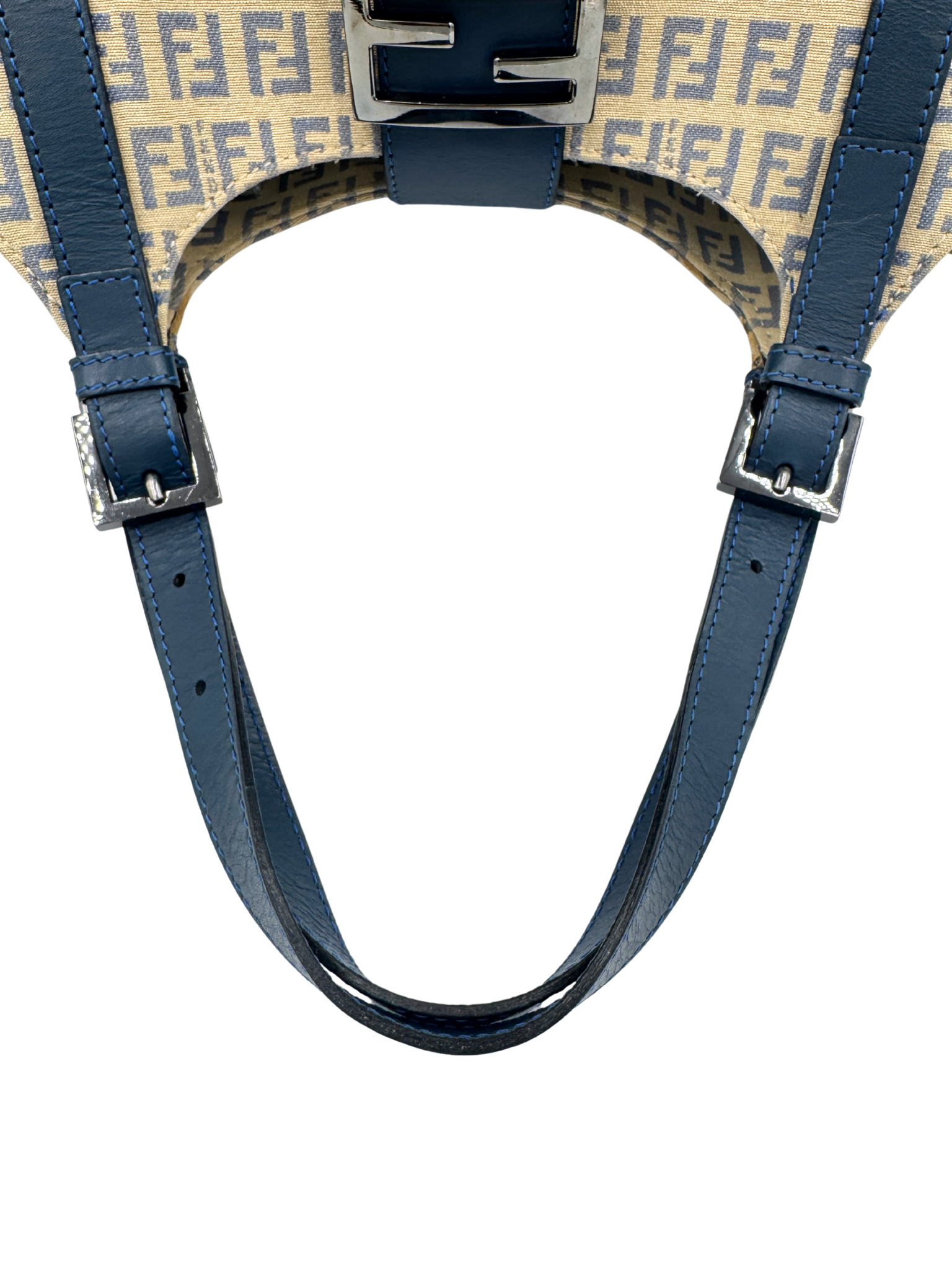 Vintage FF Zucchino Monogram Trapezoid Shoulder Bag in Ivory and Navy Canvas