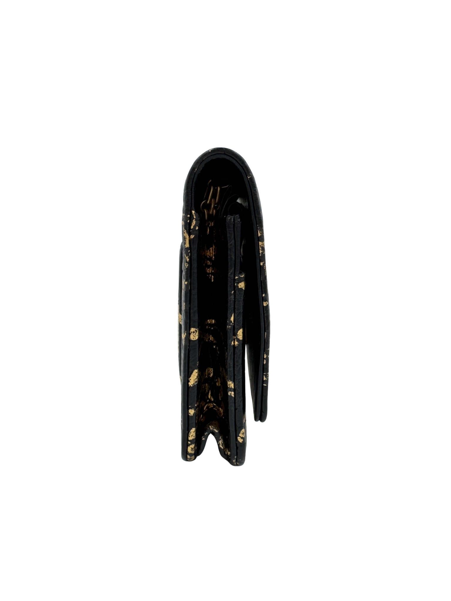 2019 Croc-Embossed Paris-New York Graffiti 2.55 Reissue Wallet on Chain in Black and Gold Leather