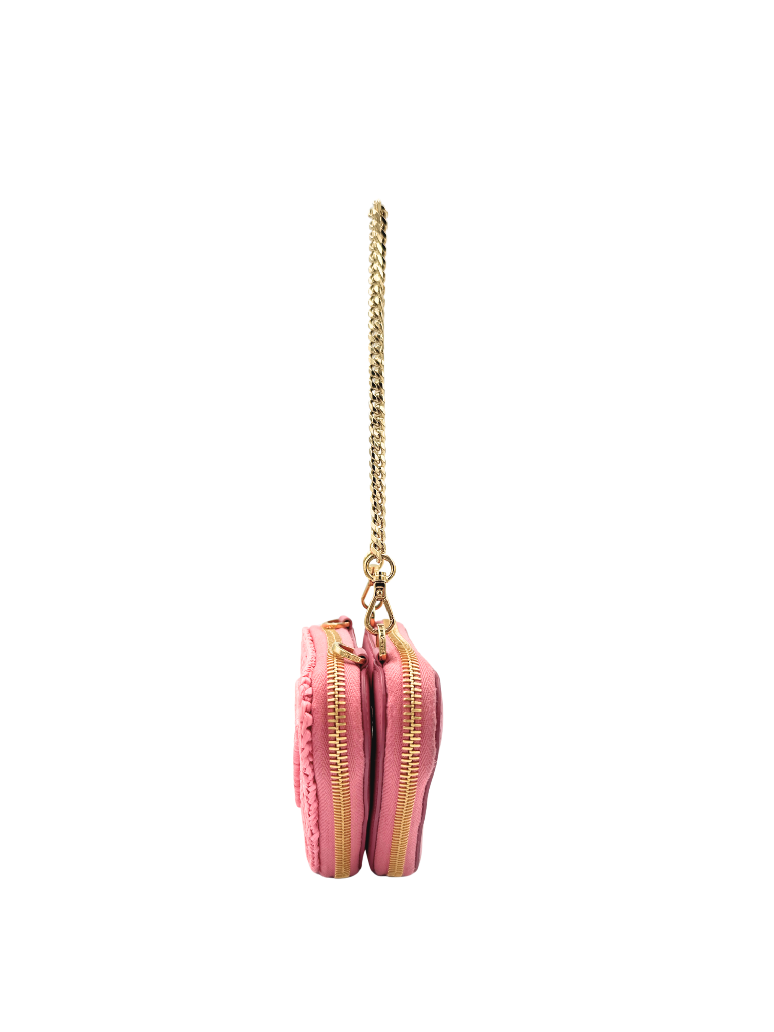 Triangle Logo Shoulder Bag in Pink Crochet Raffia & Leather
