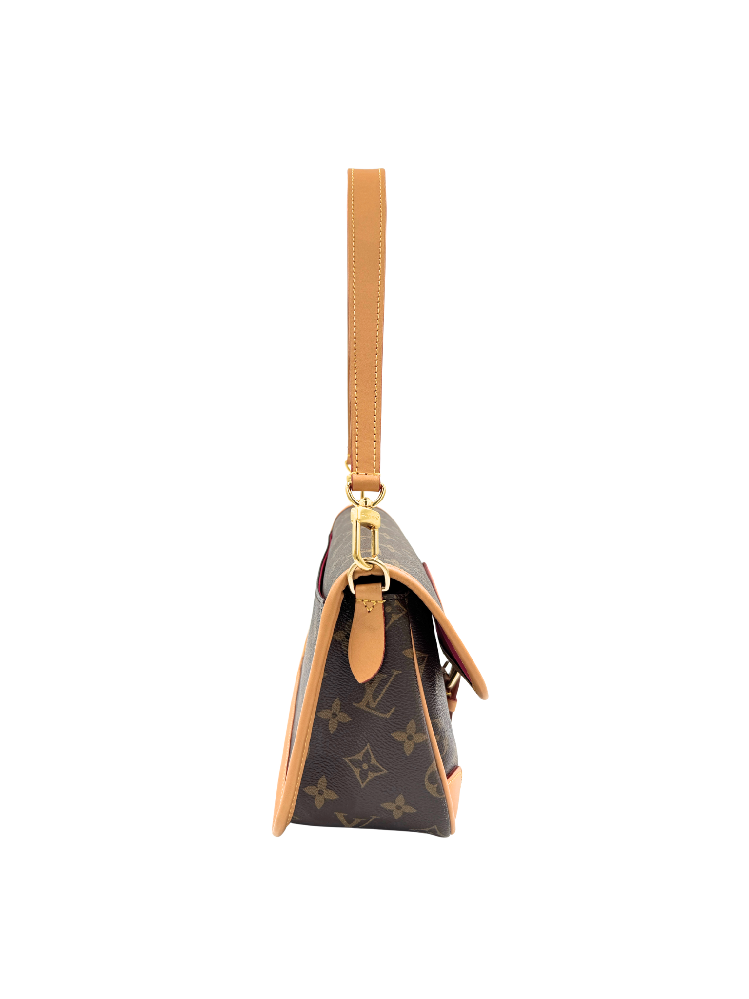 Diana Shoulder Bag in Brown and Tan Monogram Coated Canvas with Tan Leather Accents