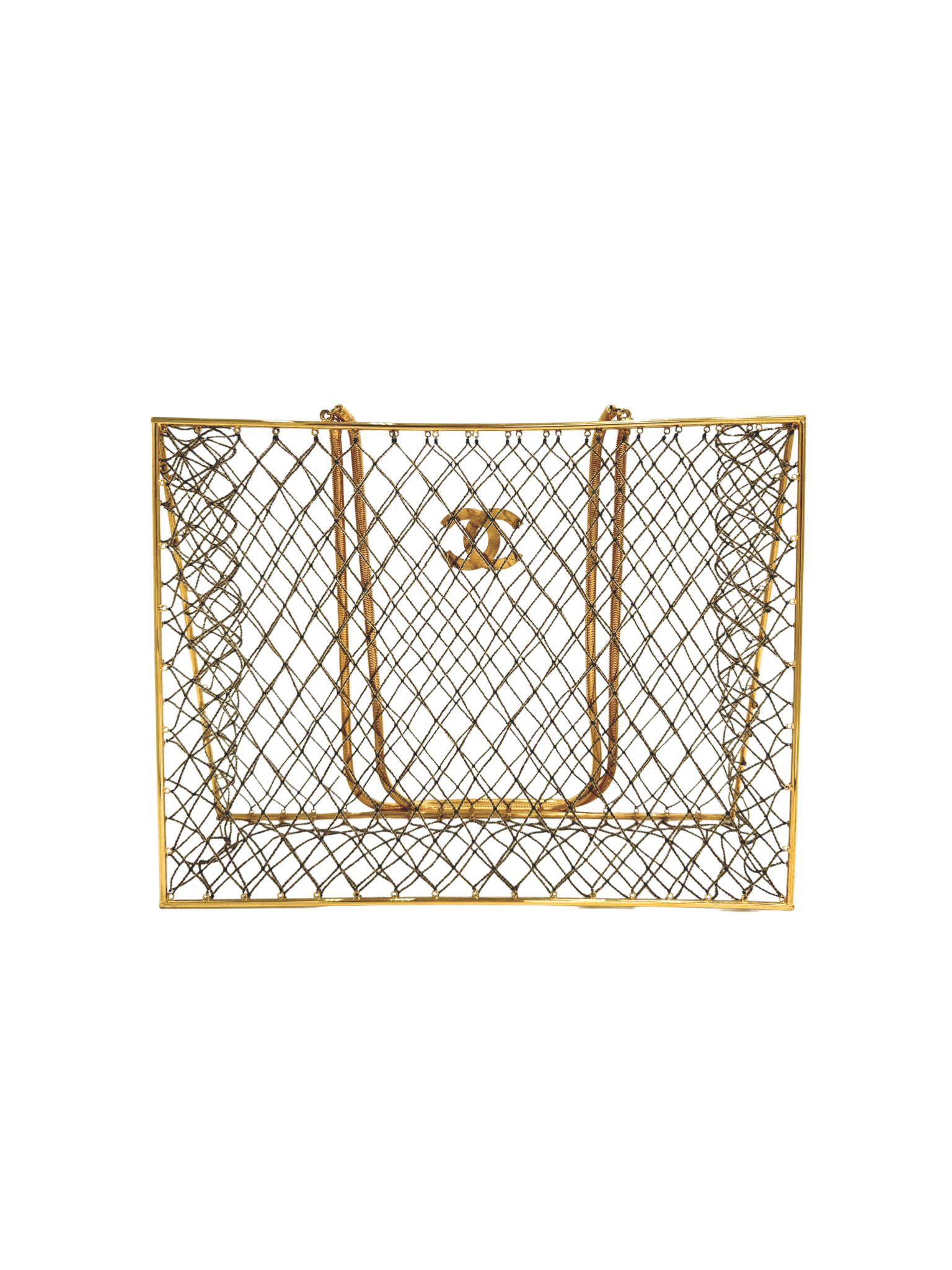 Rare Vintage 1997 Runway XL Metal Cage Shopping Tote Bag in 24k Gold Plated Hardware