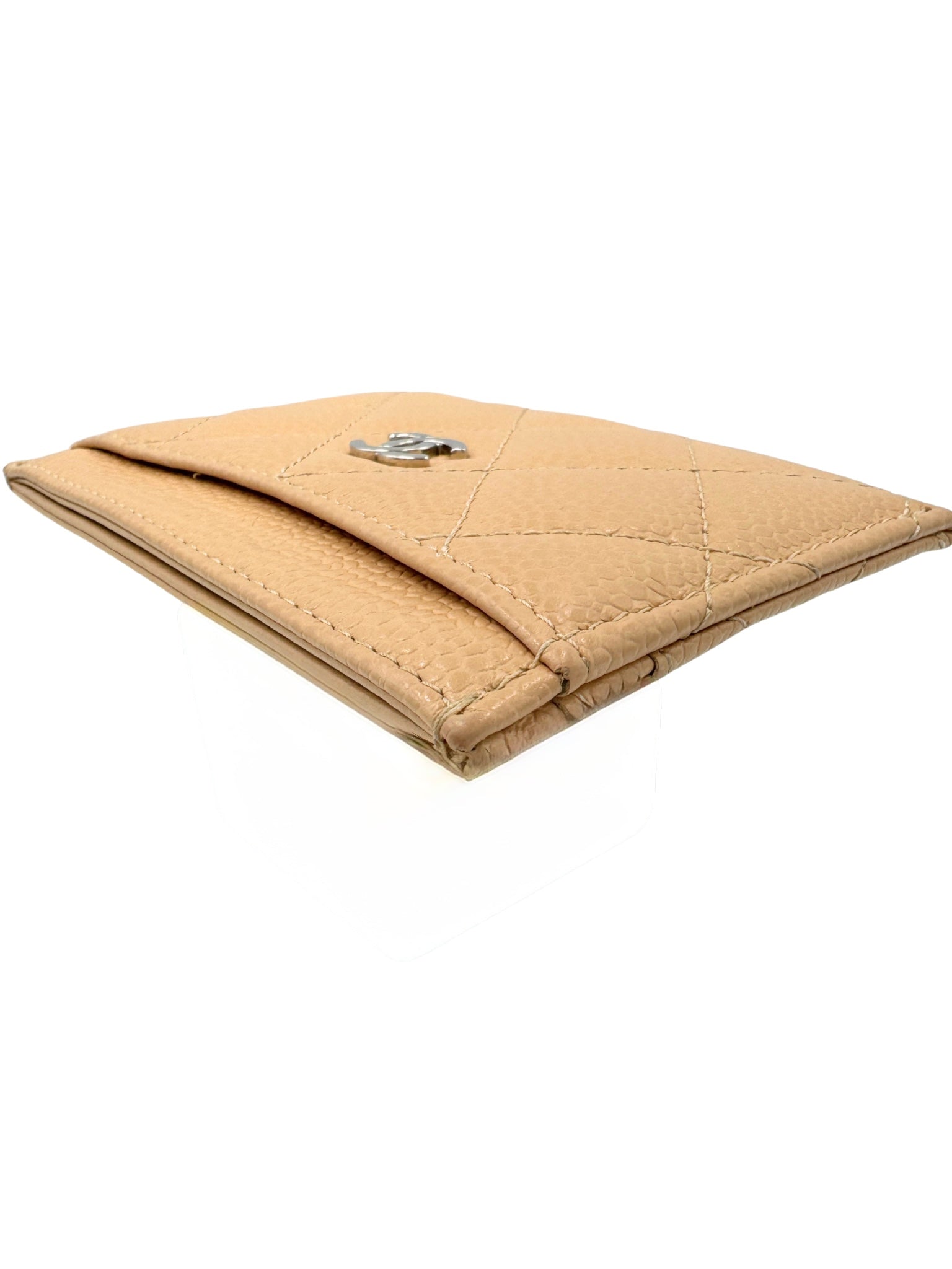Classic Quilted CC Card Holder Wallet in Beige Claire Caviar Leather