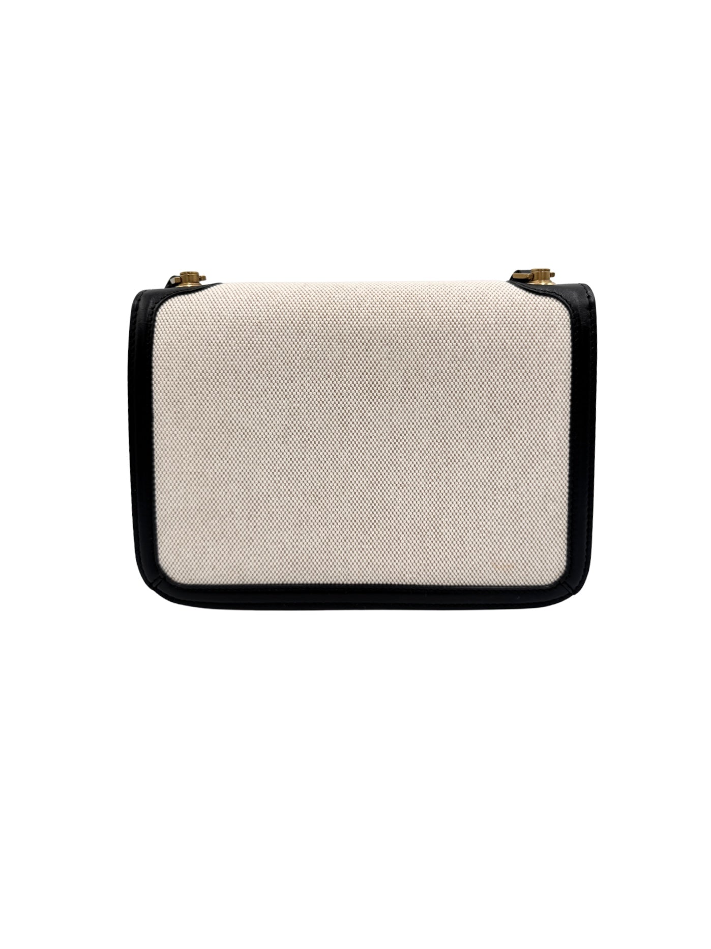 Le Carré Shoulder Bag in Ivory Canvas with Black Leather Trim