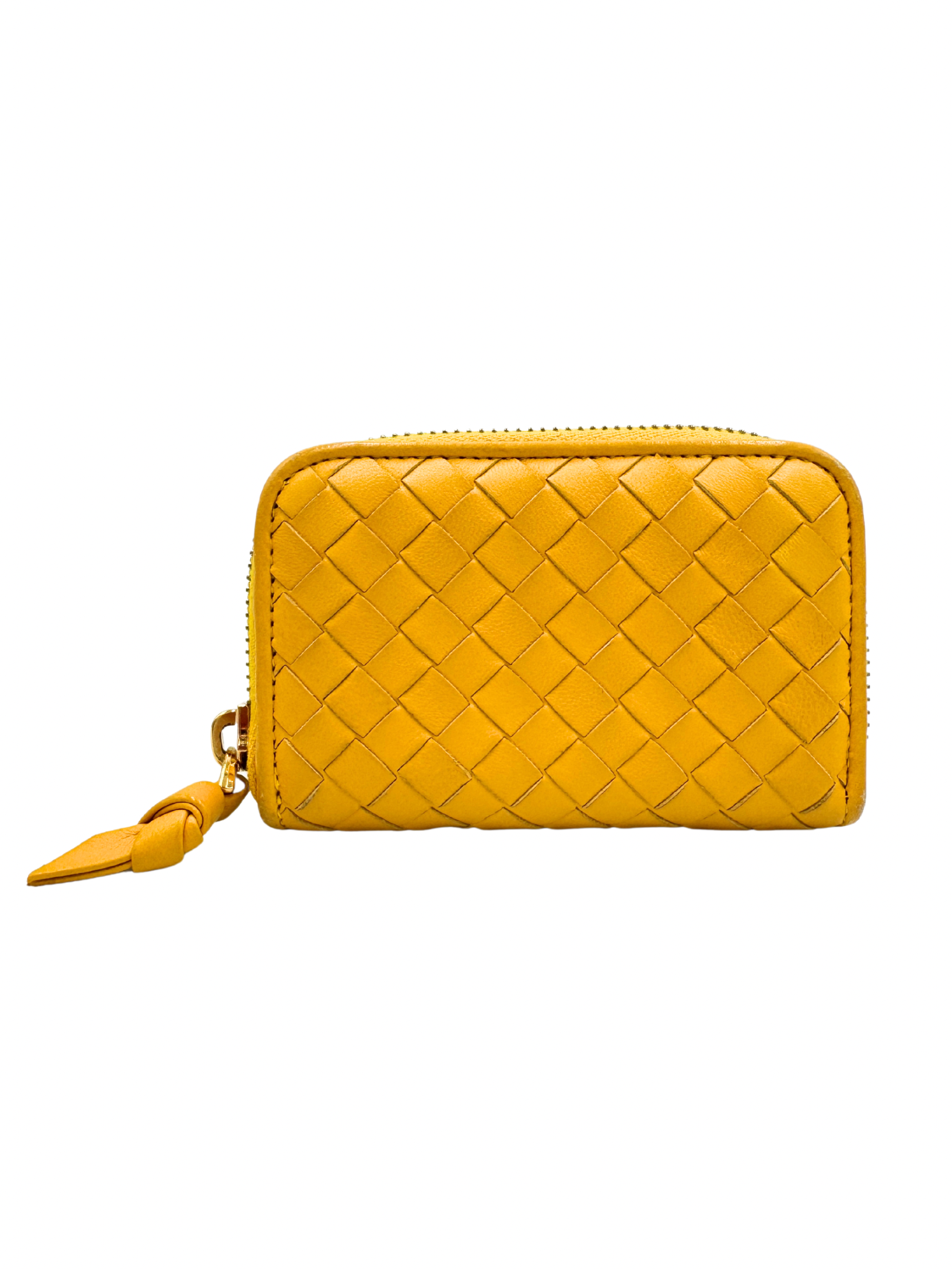 Compact Ziparound Wallet in Yellow Intrecciato Leather