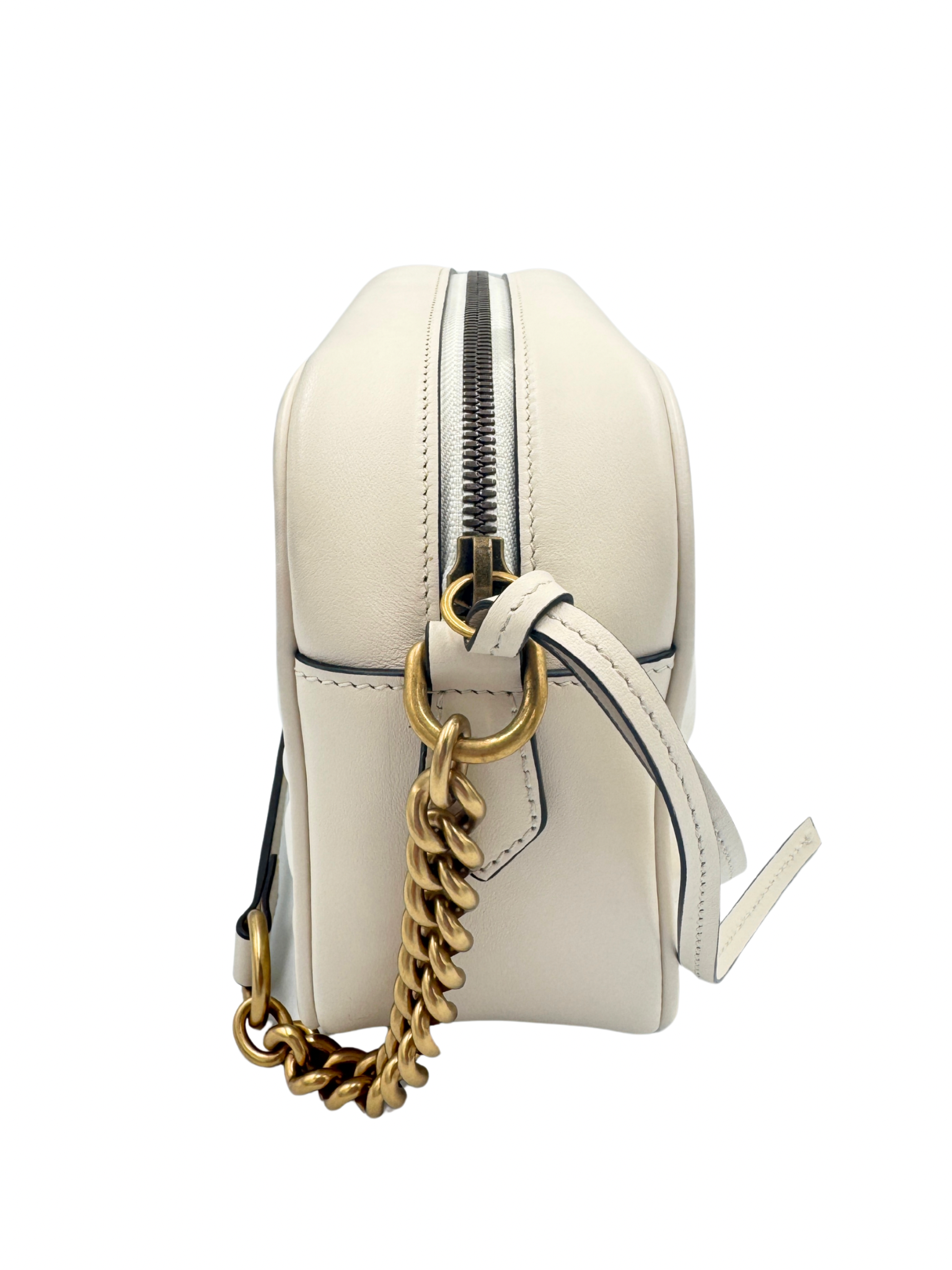 GG Small Marmont Camera Bag in Ivory Leather