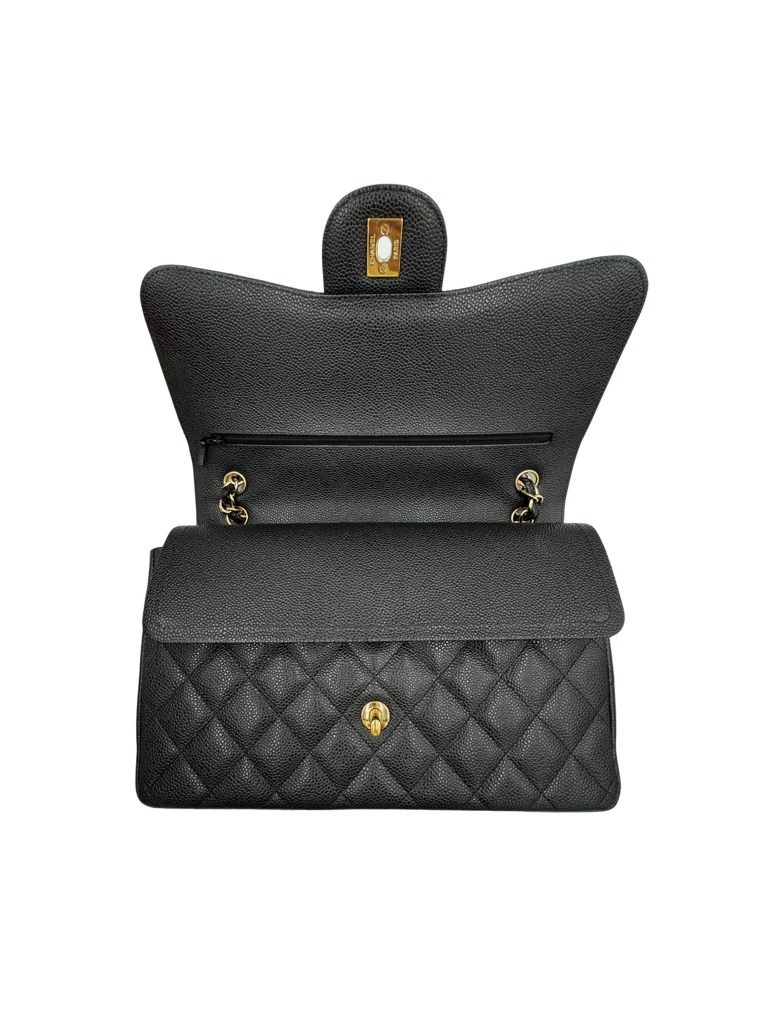 Quilted Jumbo Classic Double Flap Shoulder Bag in Black Caviar Leather
