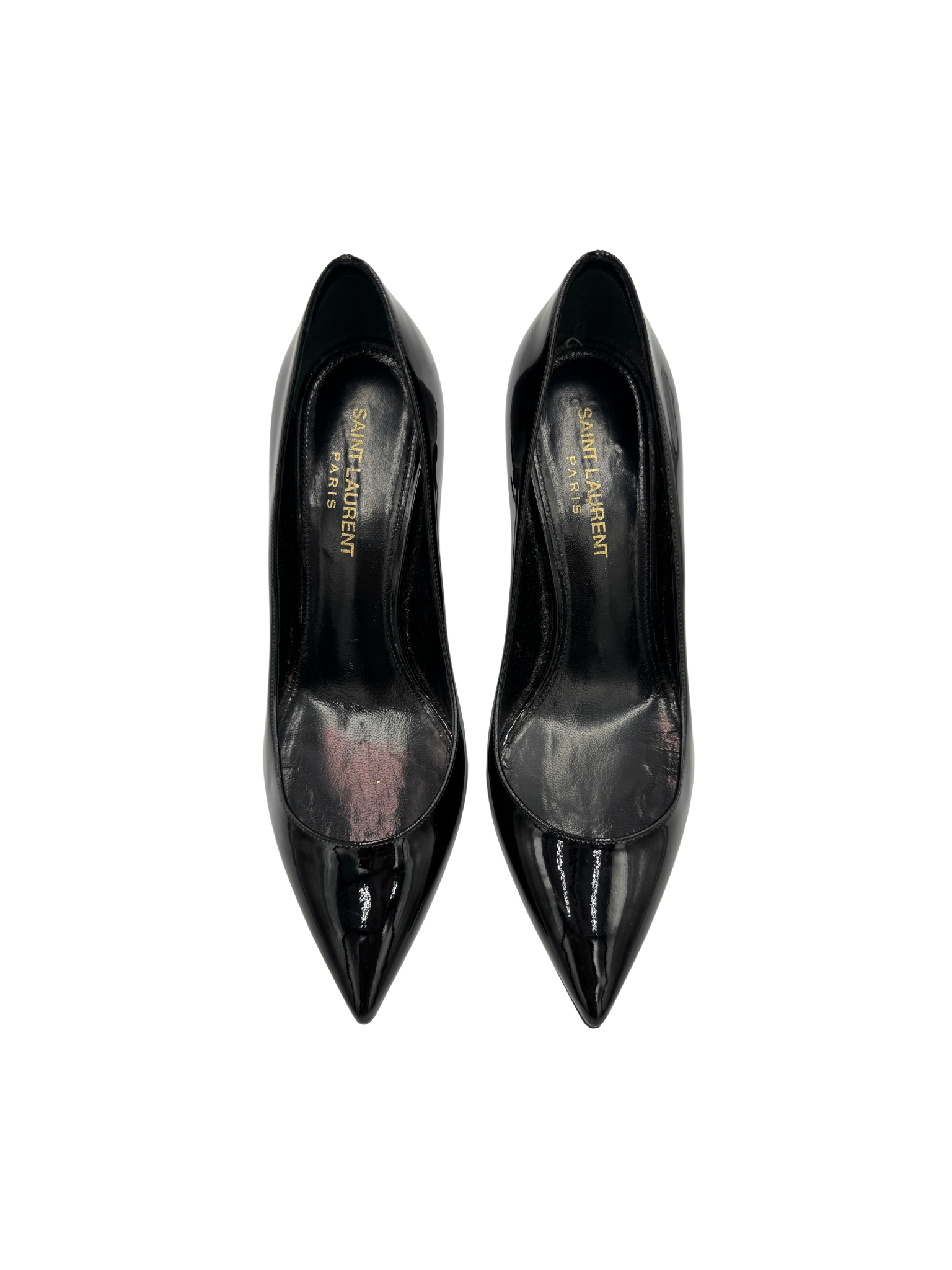 Size 36 Opyum YSL Logo Pointed Toe Pumps in Black Patent Leather