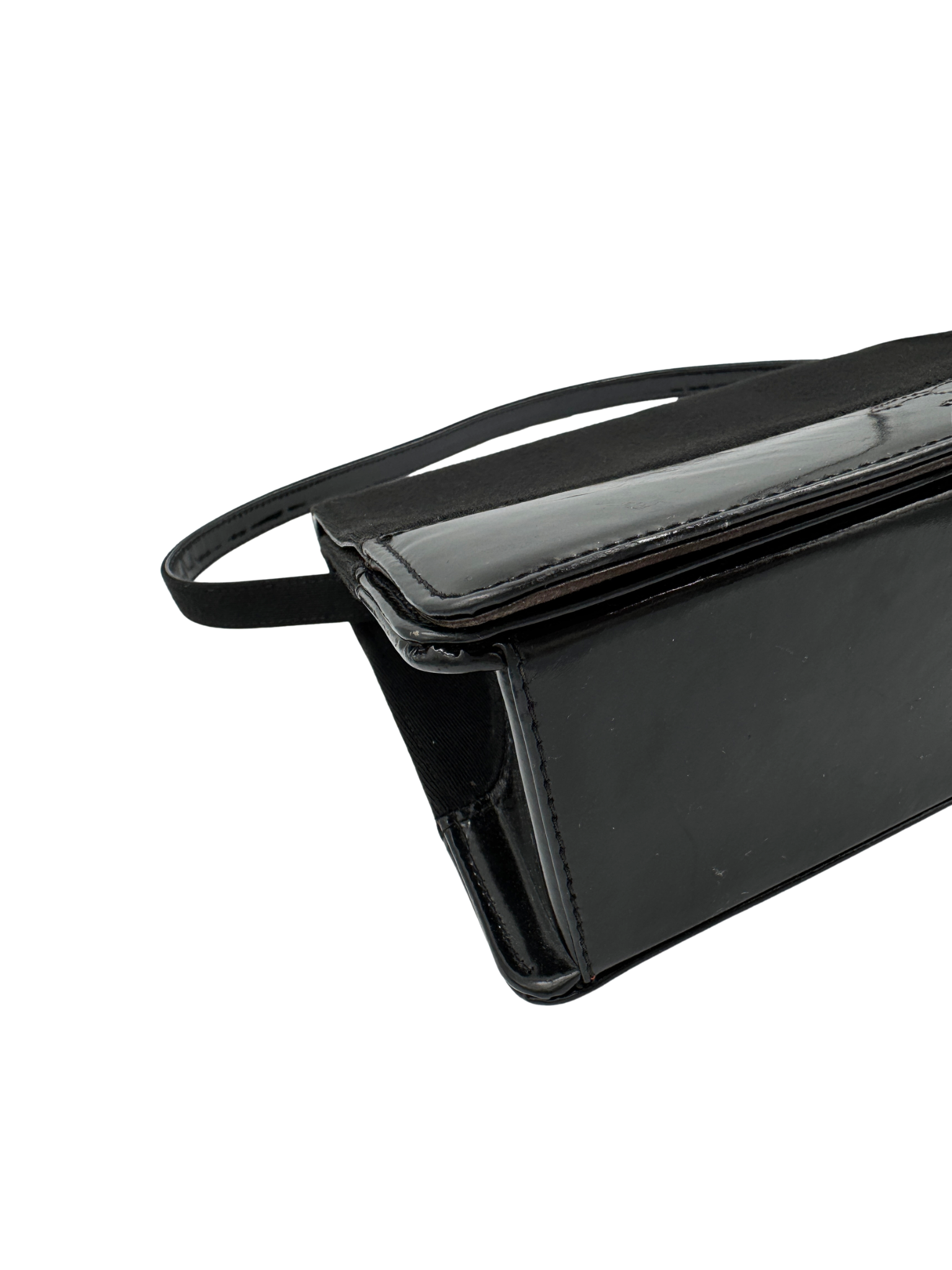 Vintage Shoulder Flap Bag with CC Accent in Black Jersey with Patent Leather Accents