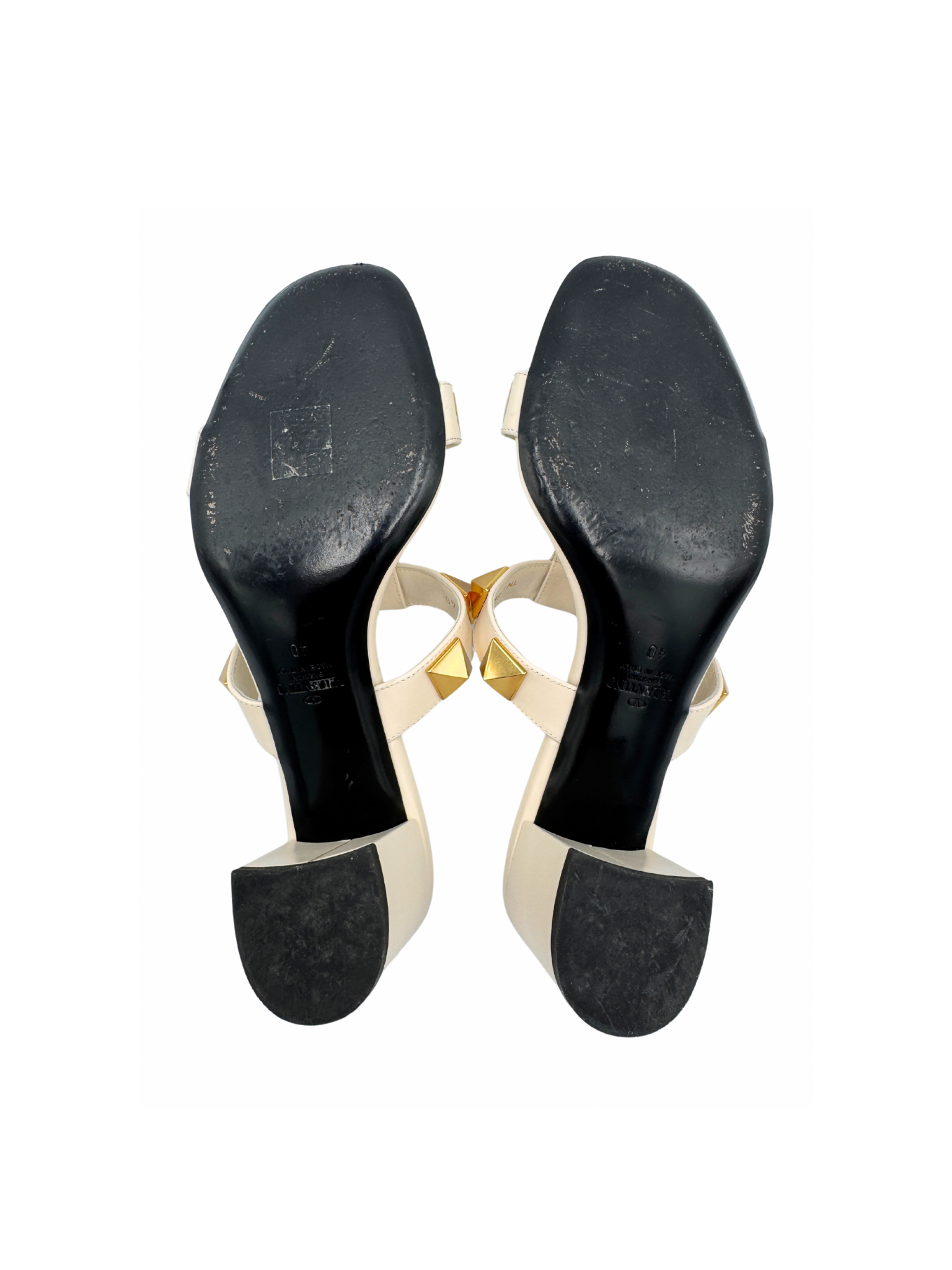 Size 40 Roman Stud Slide Heel Sandals 60mm in Ivory Smooth Calfskin Leather