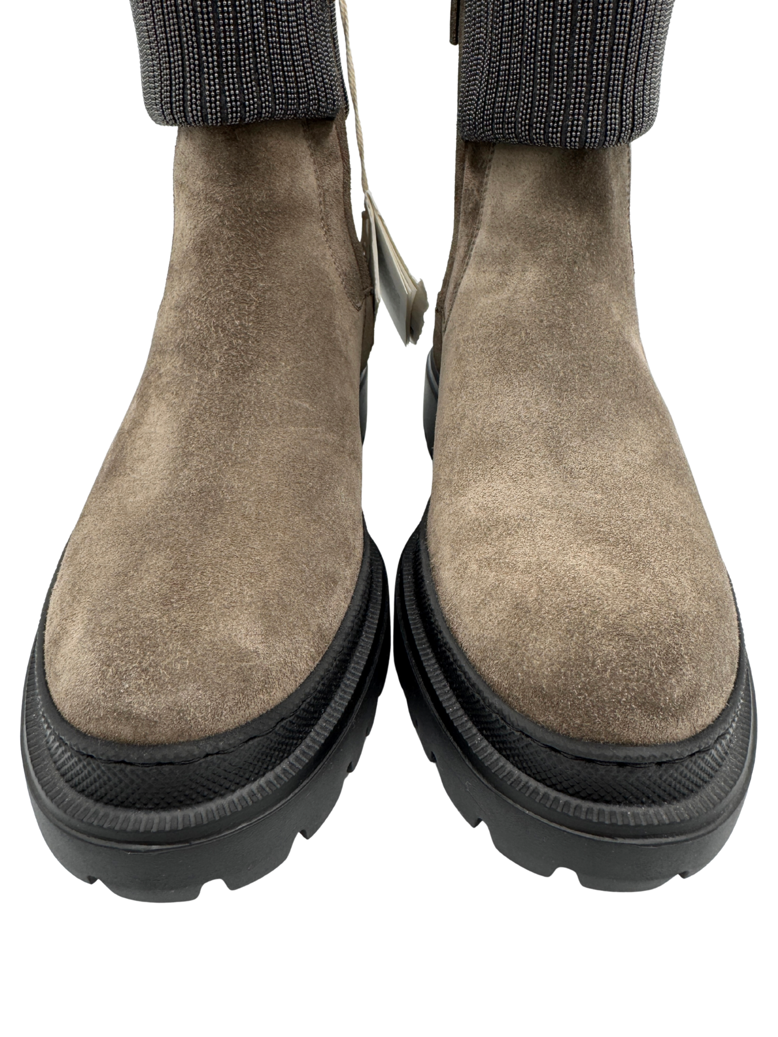 Size 40 Ankle Boots with Monili Trim Ribbed Cuff in Grey Suede