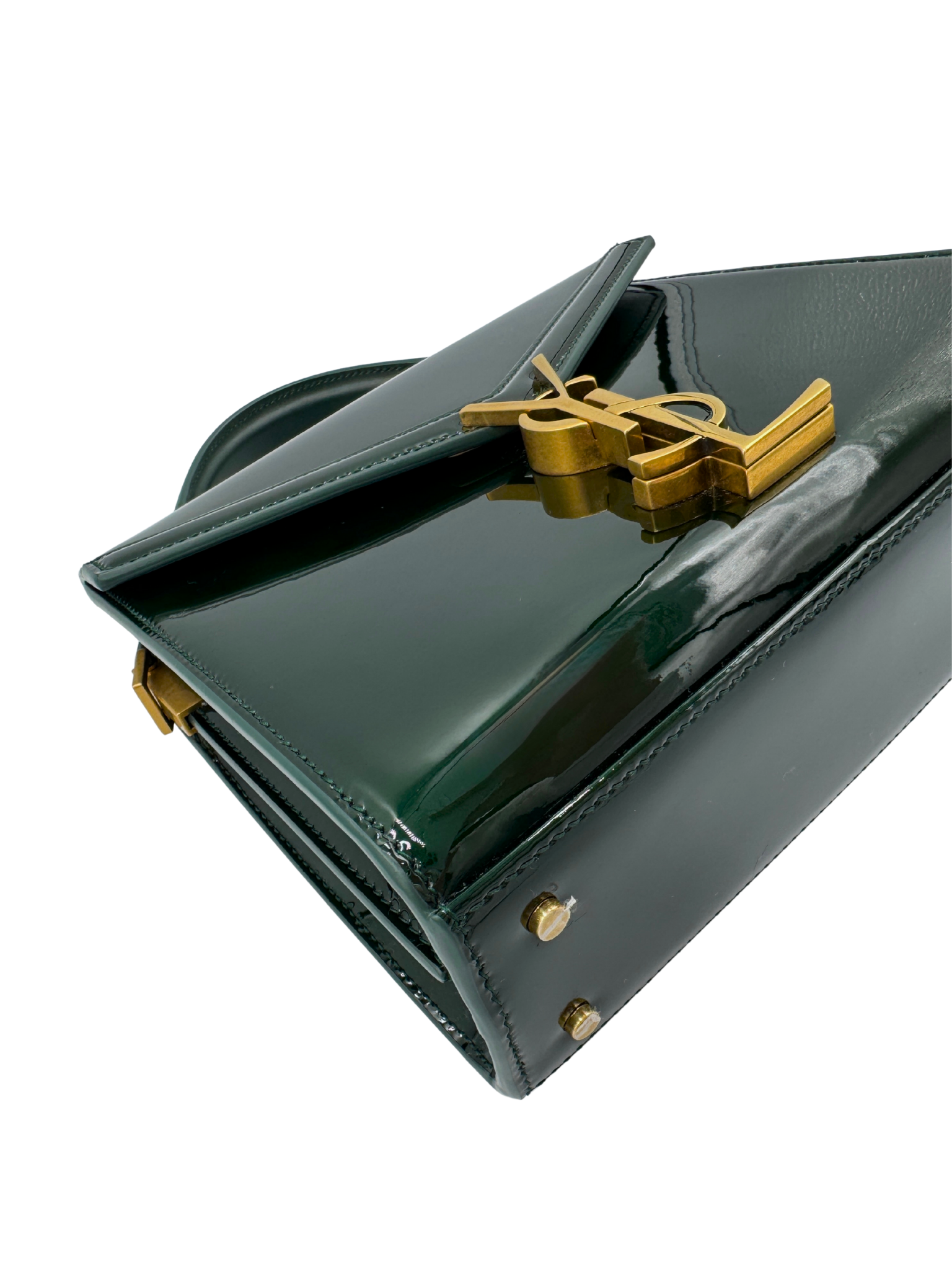 2025 Mini Cassandra Top Handle Shoulder Bag in Fir Leaf Green Patent Leather