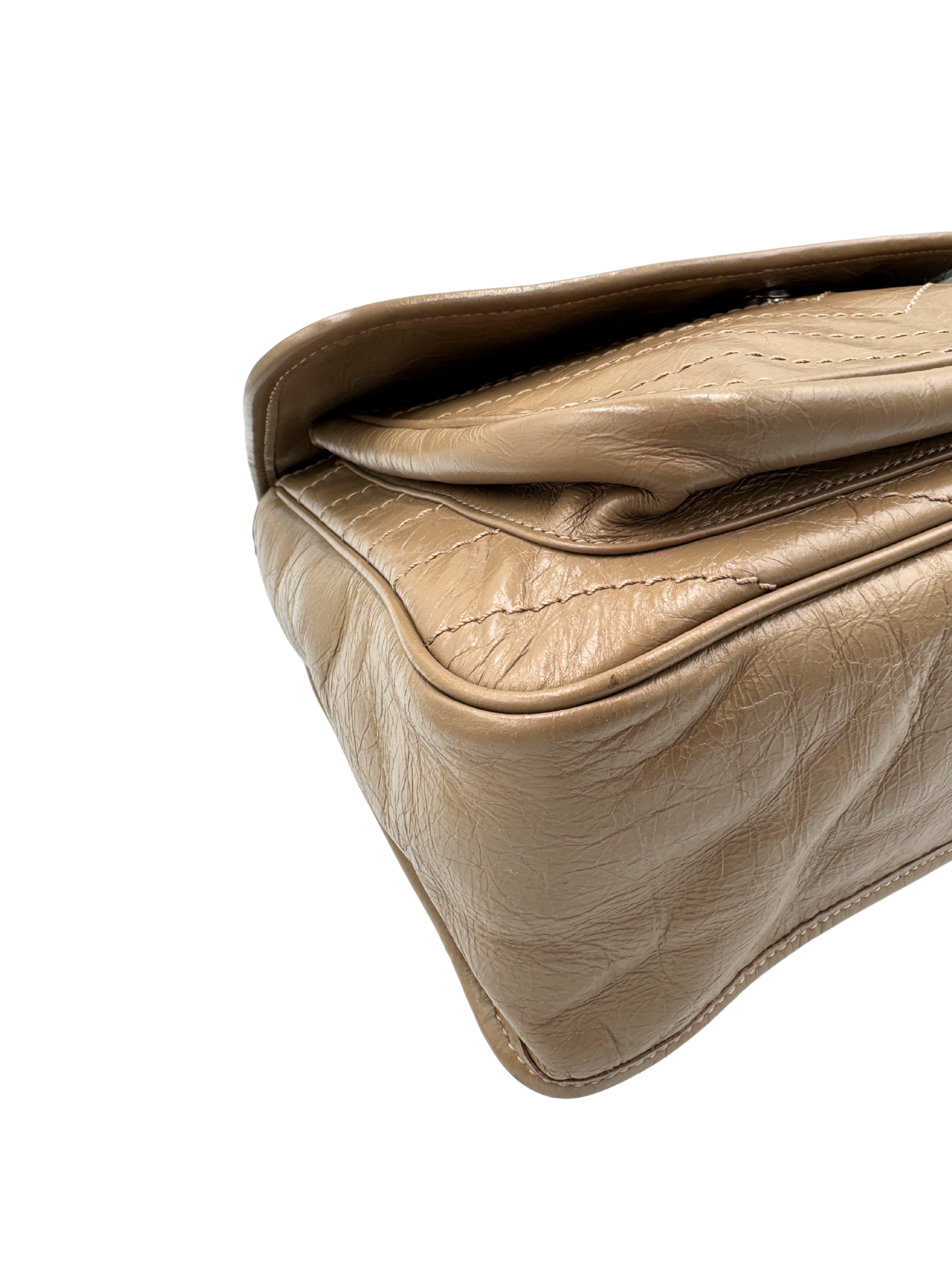 Medium Niki Chevron YSL Logo Shoulder Bag in Taupe Crinkled Calfskin Leather