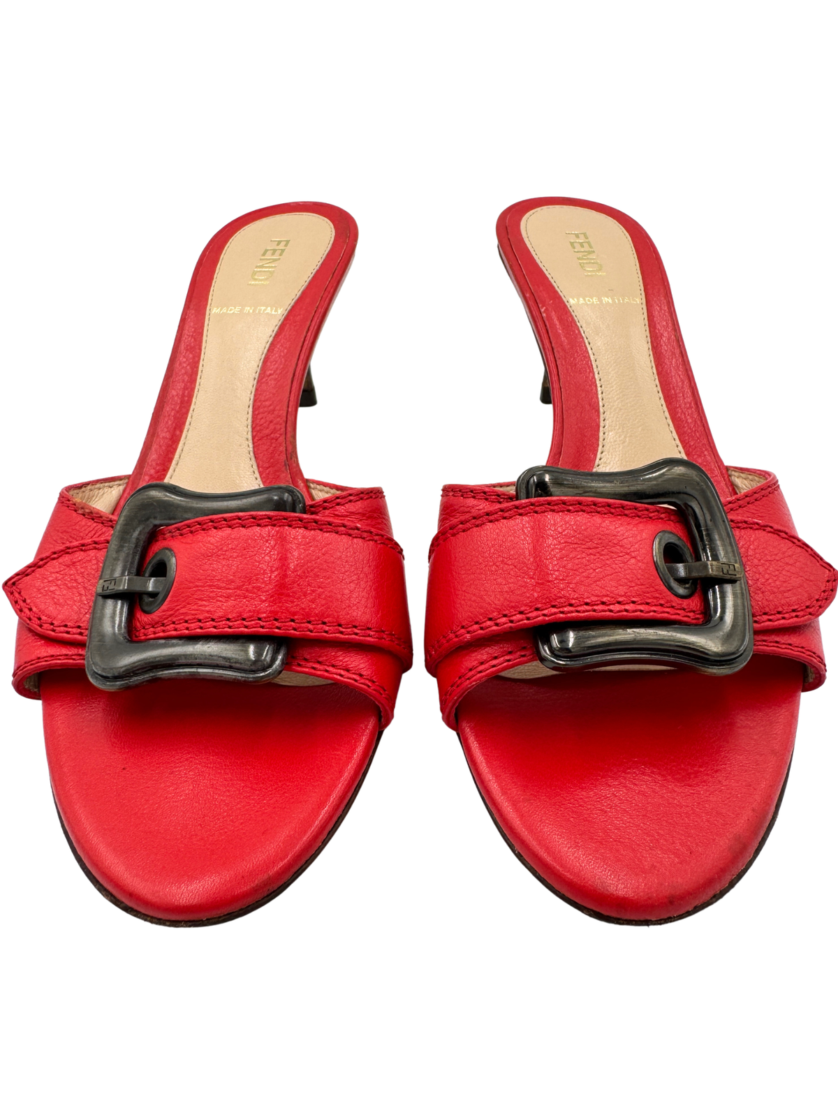 Size 37 Mule Sandals with Buckle in Red Leather