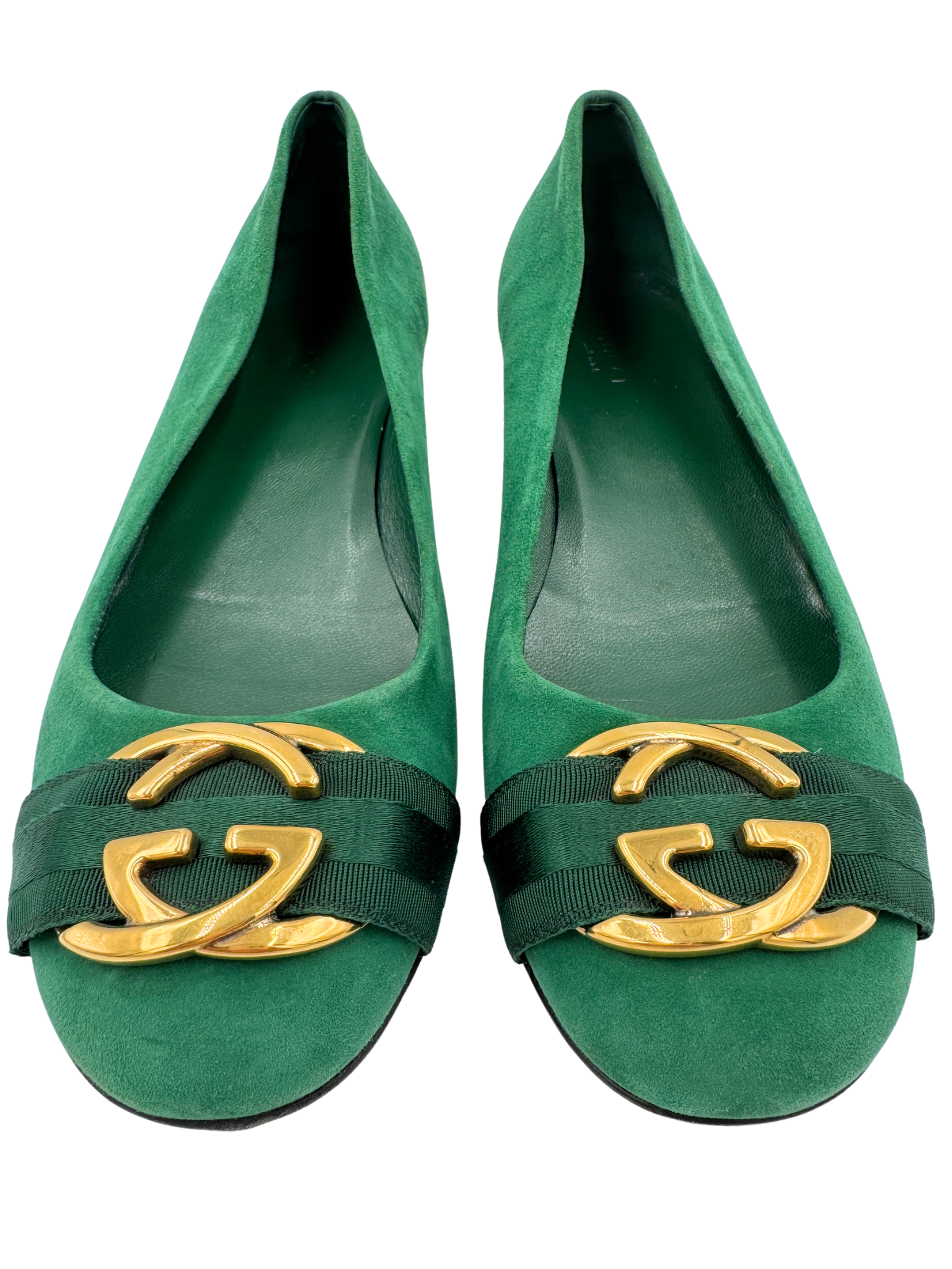 Size 41 GG Logo Ballet Flats in Green Suede